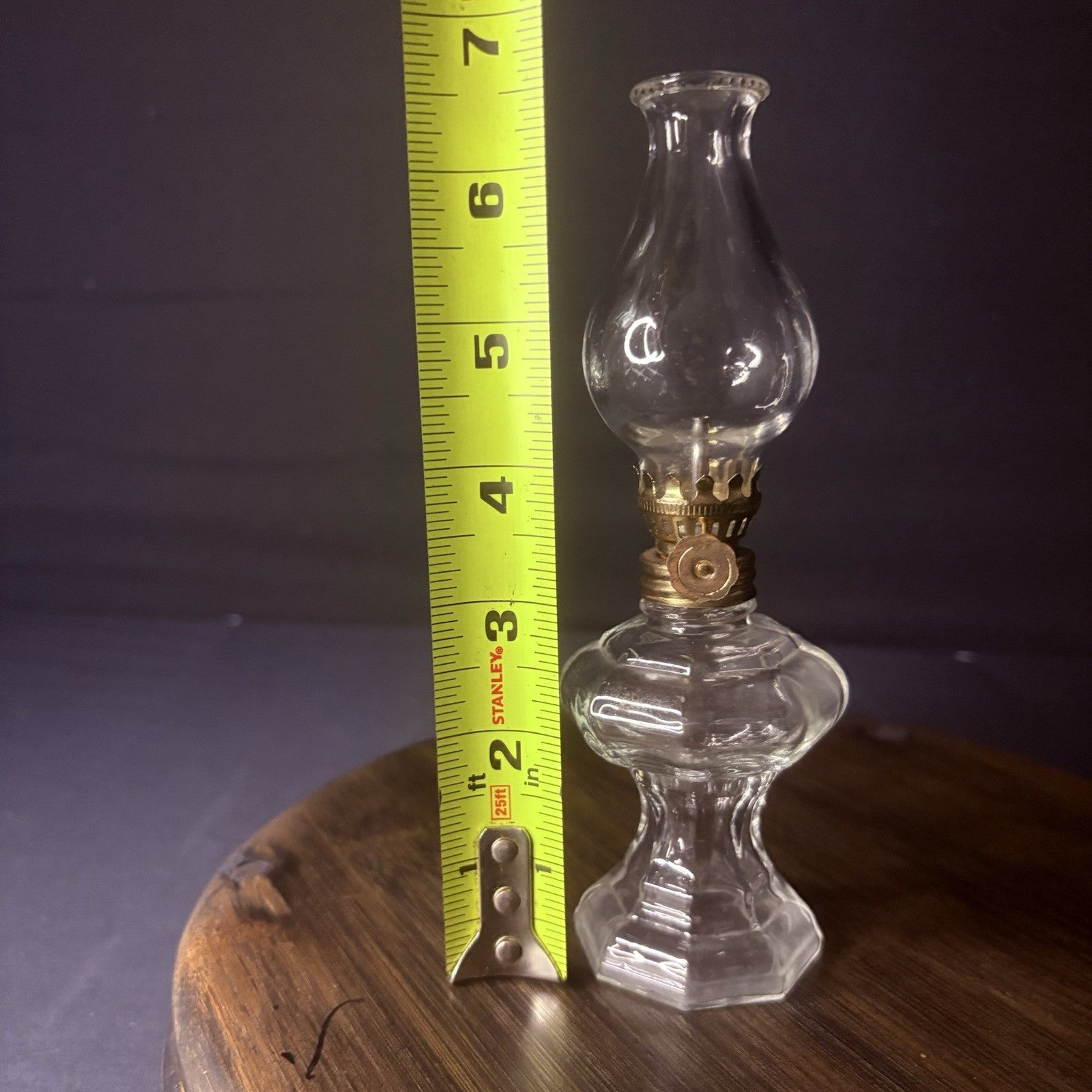 VTG Miniature Hurricane Oil Lamp, Thick Glass Octagon Base - 6.5"5
