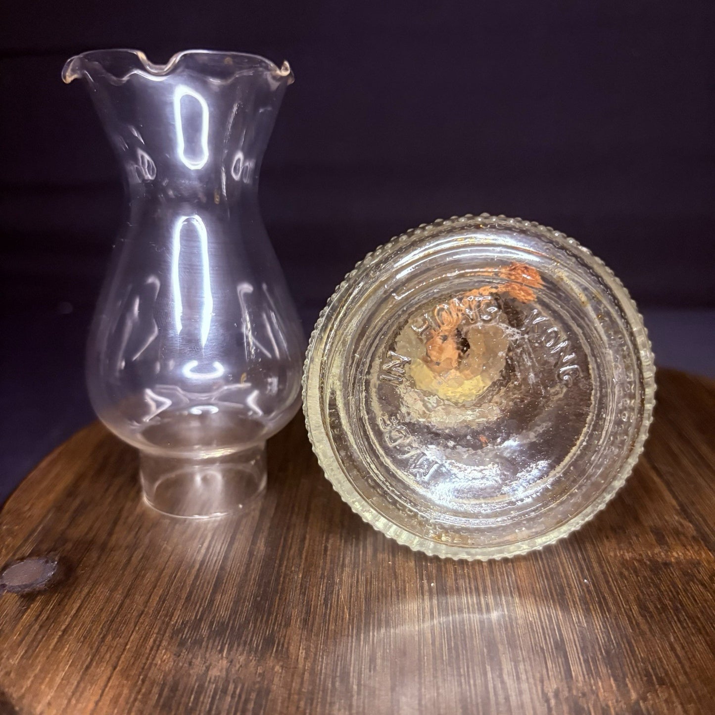 VTG Miniature Hurricane Lamp Clear w/ Hobnail Double Bubble Base Hong Kong Made5