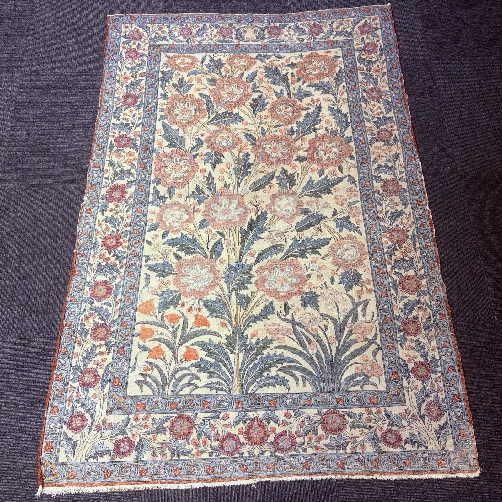 Semi-Antique Distressed  Hand Knotted Rug 5x7 Floral 306KPSI RARE Qomm Rug15