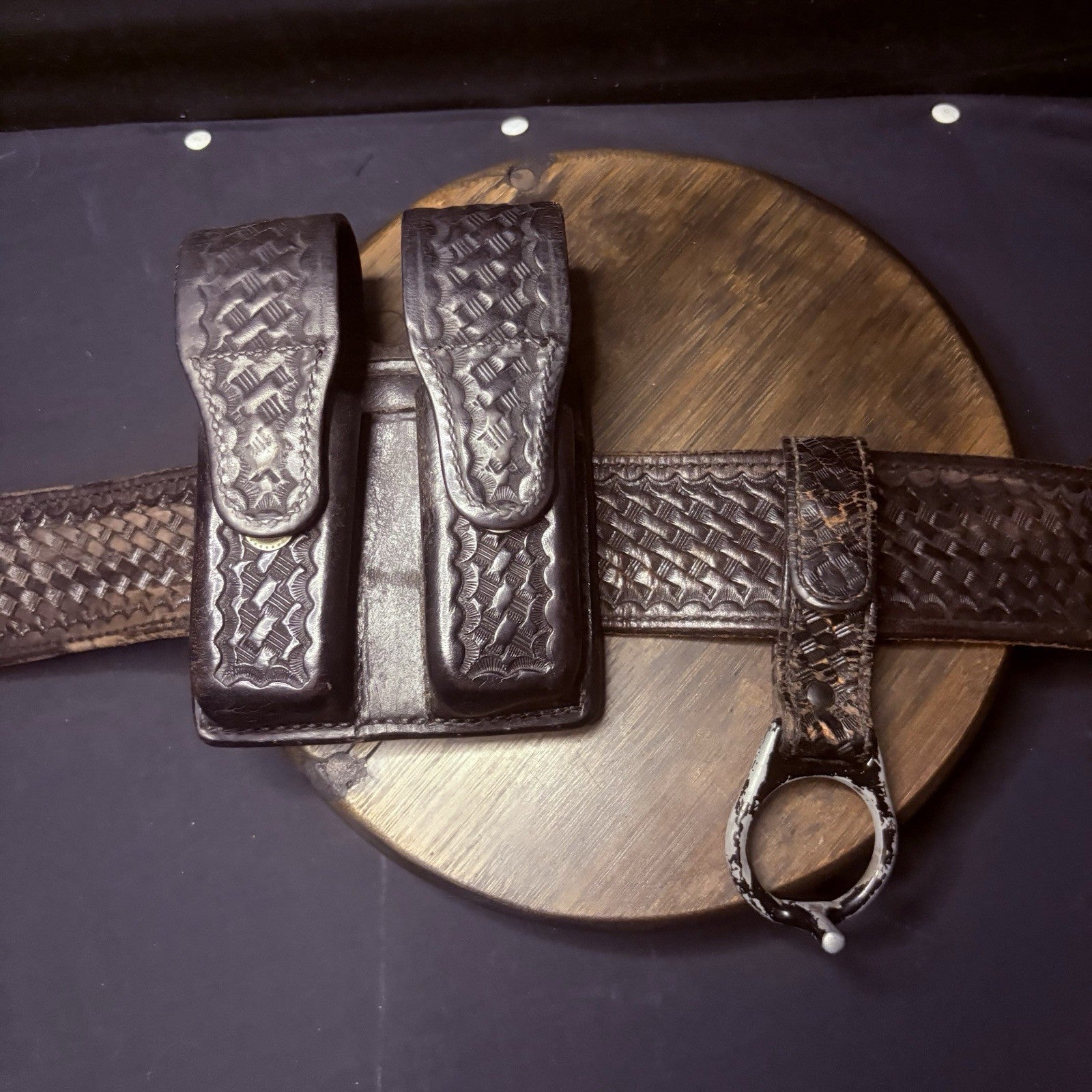 Full Leather Bianchi Duty Belt 38" w/Handcuff Case, Magazine Carrier, Baton Ring11