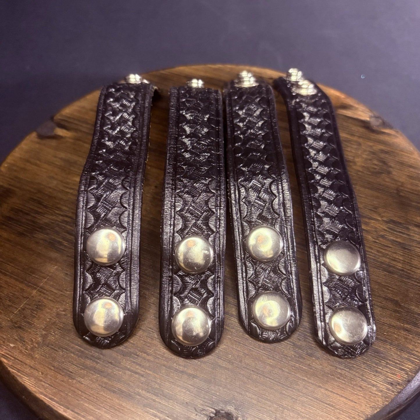 Duty Belt Keepers Basket Weave Leather Chrome Double Snaps 7.25” (Lot of 4)5