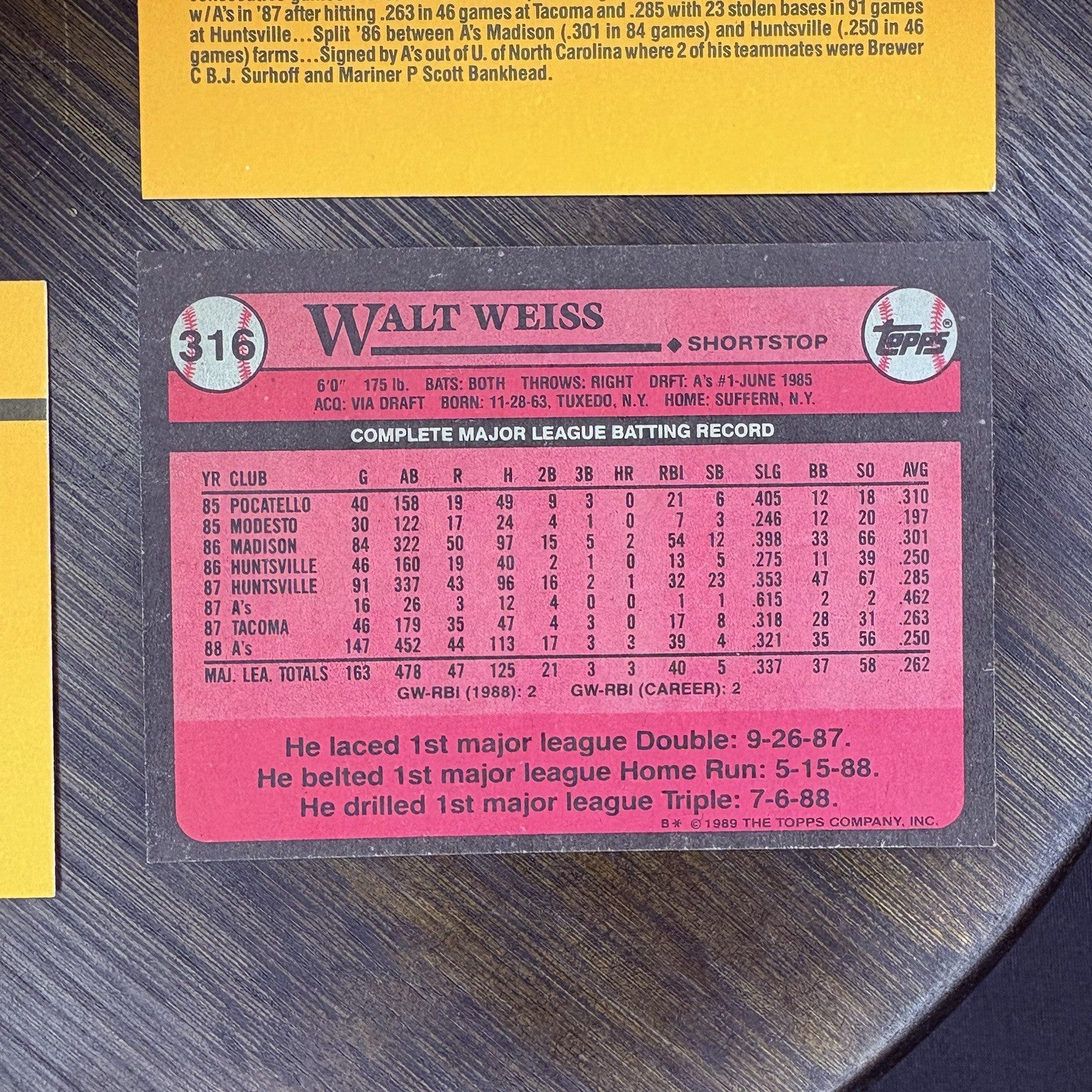 1989 Walt Weiss Trading Card (Lot Of 4) #316, #446, #24 HIGH GRADE14