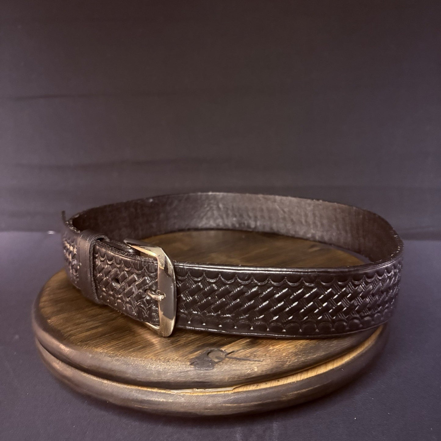 JS Leather Off Duty Belt Size 30" Black Basket Weave Chrome Buckle2