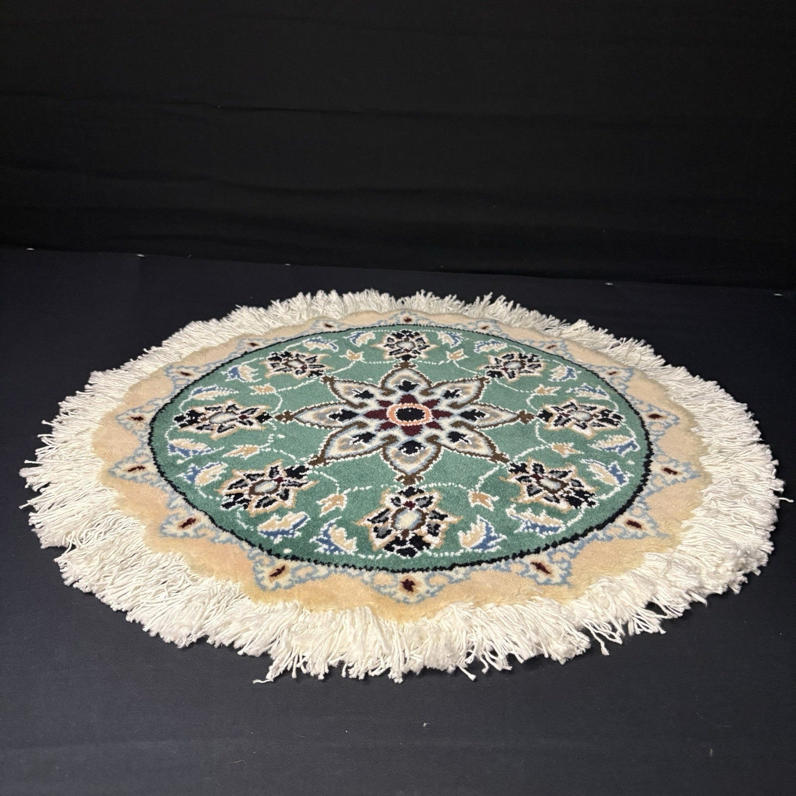 Round Rug Size 18”x18” Or 45cm Blue Medallion Hand Knotted Rug2