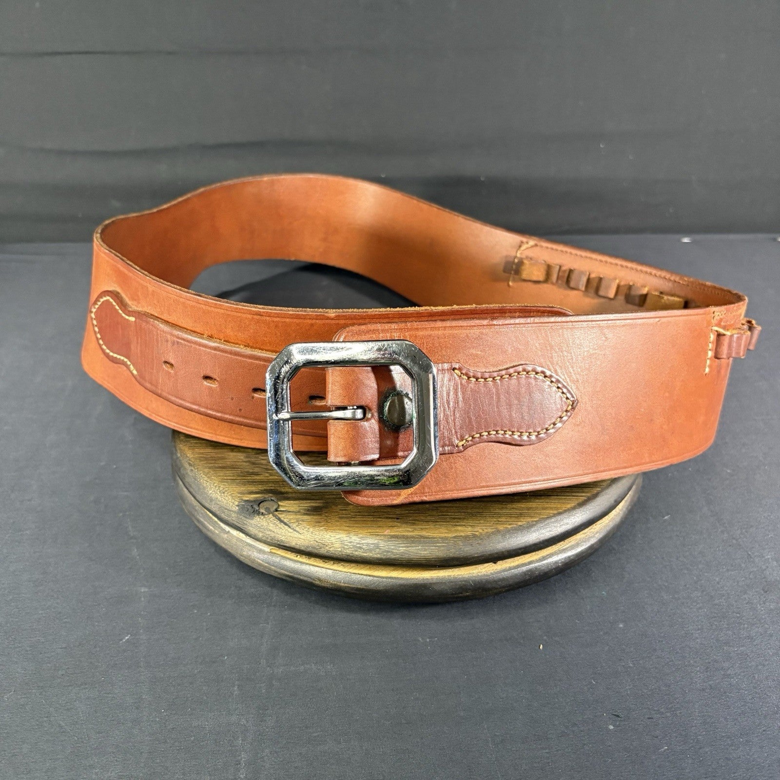 Western Style Leather Bullet Loop Belt For Single Action Holster , Brass Buckle1