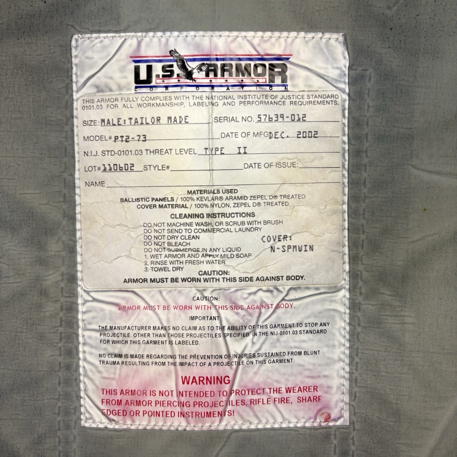 US Armor Bullet Proof Vest Ballistic Level 2 II Size XXL USA Made w/Trauma Plate8
