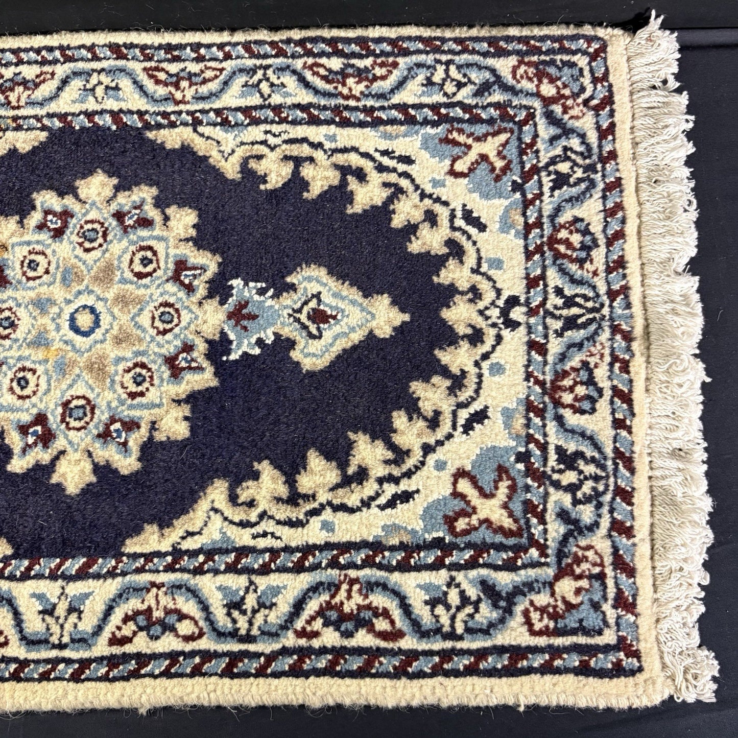 Rug Hand Knotted Medallion Rug 24x15" 40X60cm 132KPSI Semi-Antique3