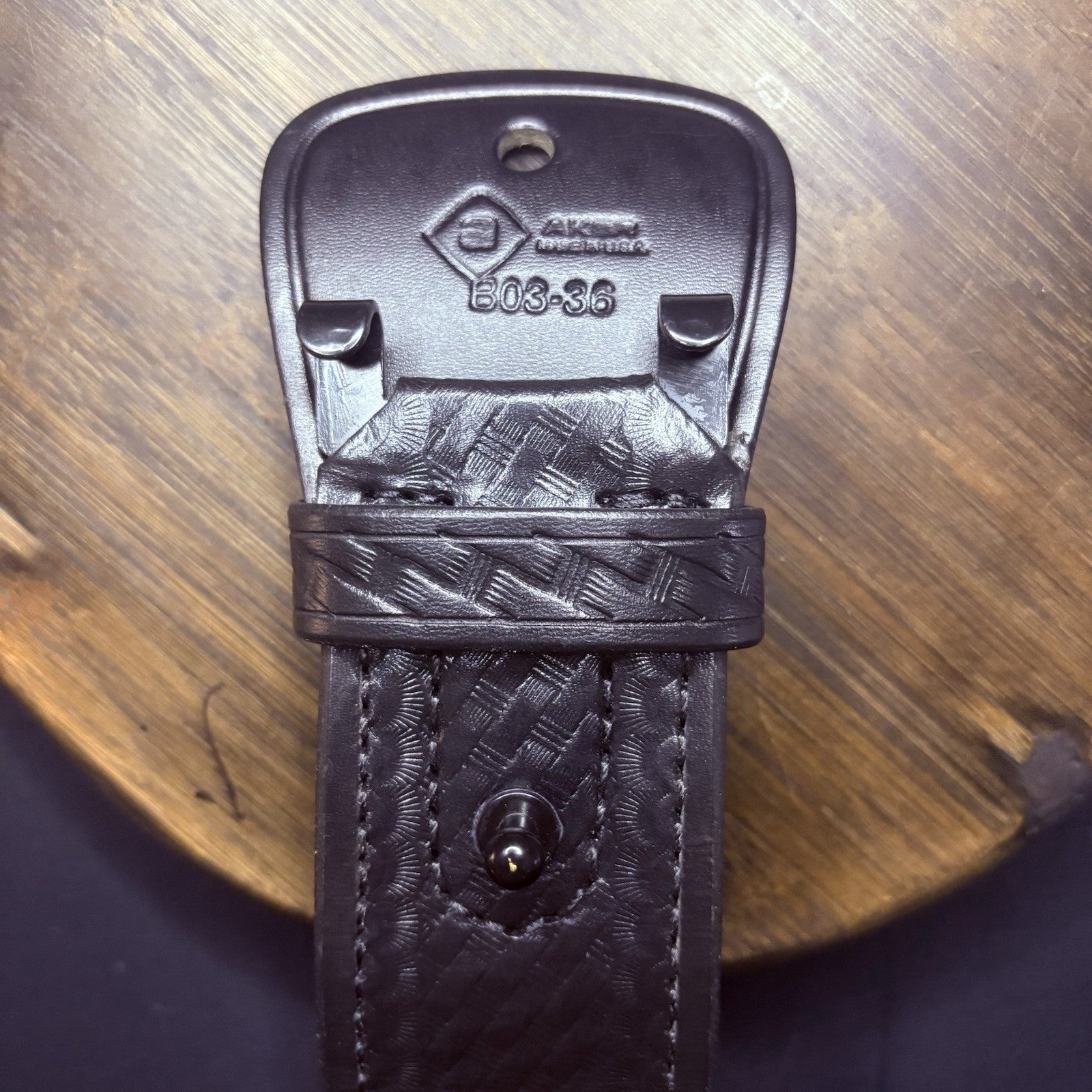 Aker Sam Browne Duty Belt (B03-36)  Size 36" Black Basketweave w/Brass Buckle9