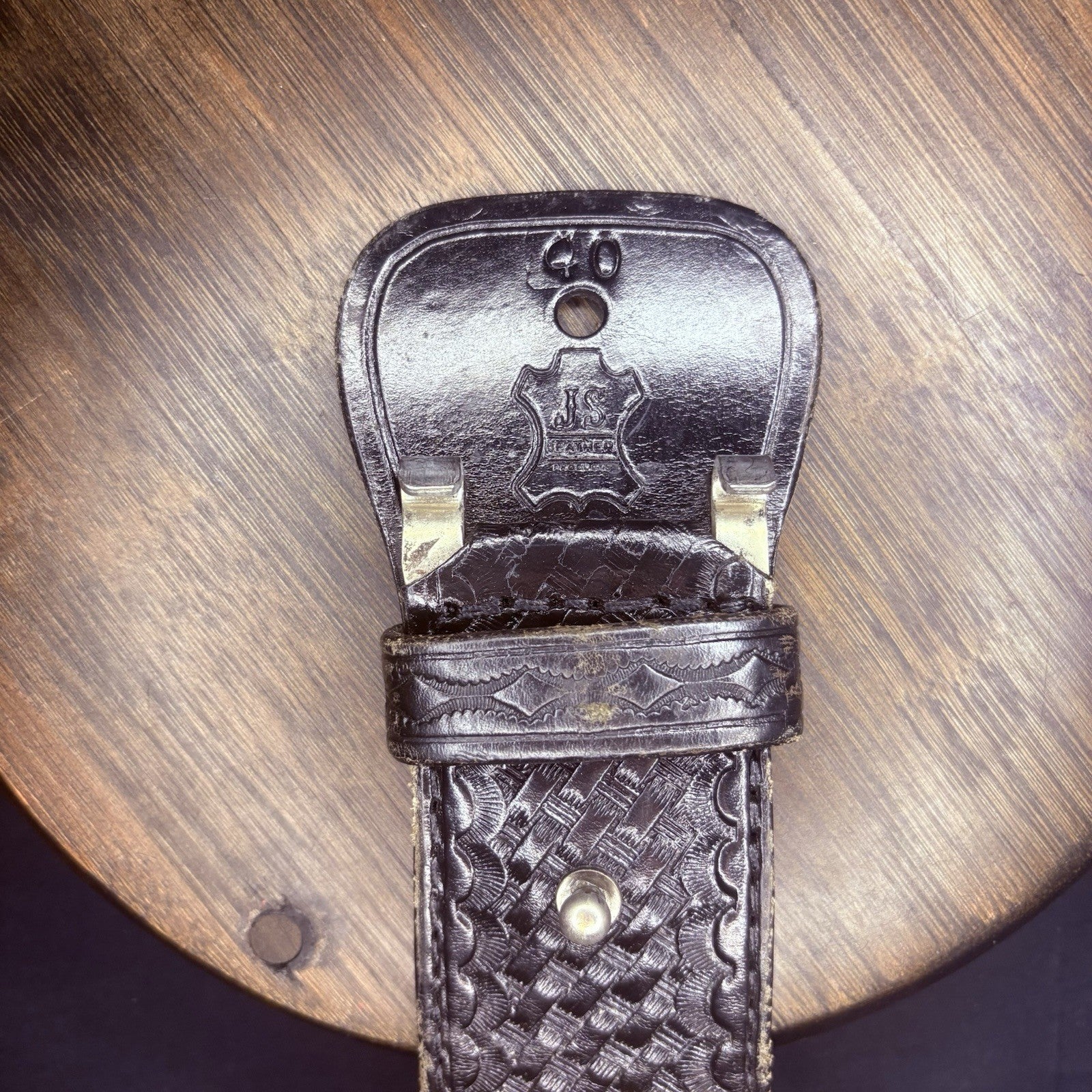 JS Leather Sam Browne Duty Belt Size 40" Black Basket Weave Chrome Brass Buckle4