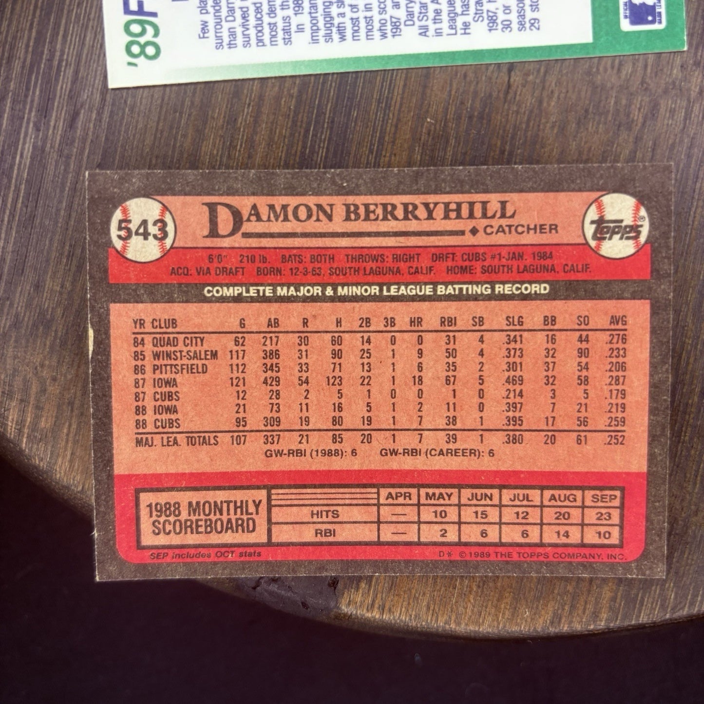 1989 Darryl Strawberry, Damon Berryhill, Matt Nokes (3) High Grade Trading Card 3