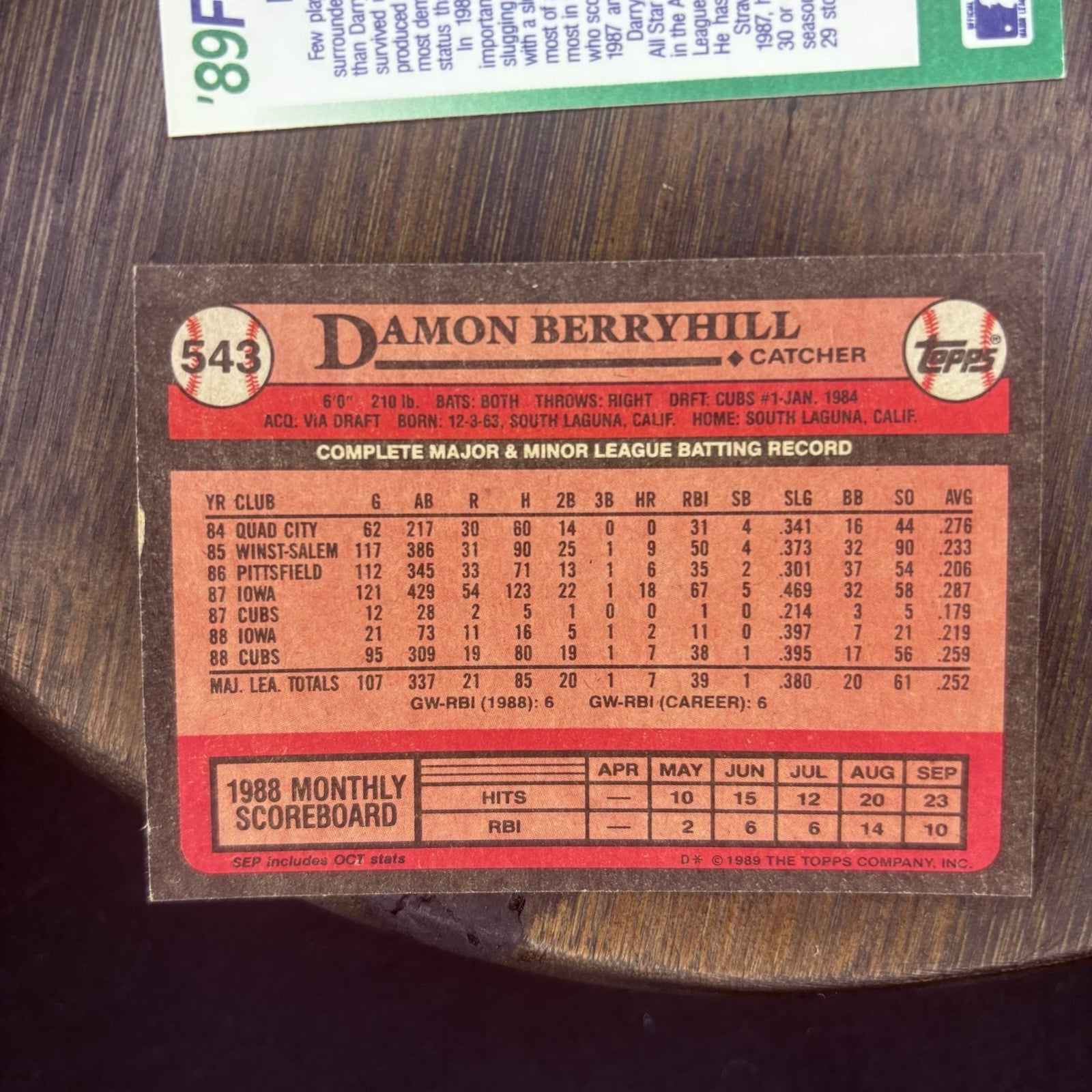 1989 Darryl Strawberry, Damon Berryhill, Matt Nokes (3) High Grade Trading Card 3