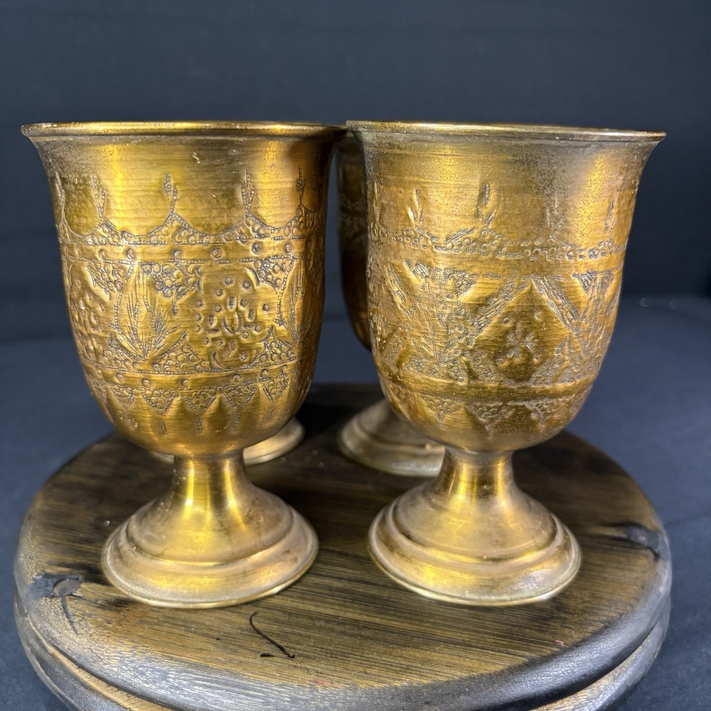 Goblet Set Qajar Dynasty Antique Copper Hand Etched Cups Early 1900s9
