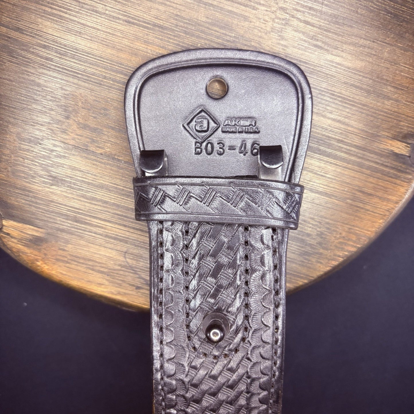 Aker Black Leather Duty Belt B03-46  Size 46 Basketweave w/ Chrome Brass Buckle2