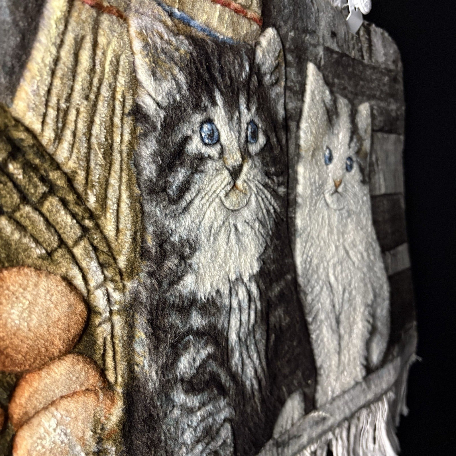 Persian Pictorial Rug 3D Kittens Tabrizz Hand Knotted 24”x16” w/Rug Hangers5