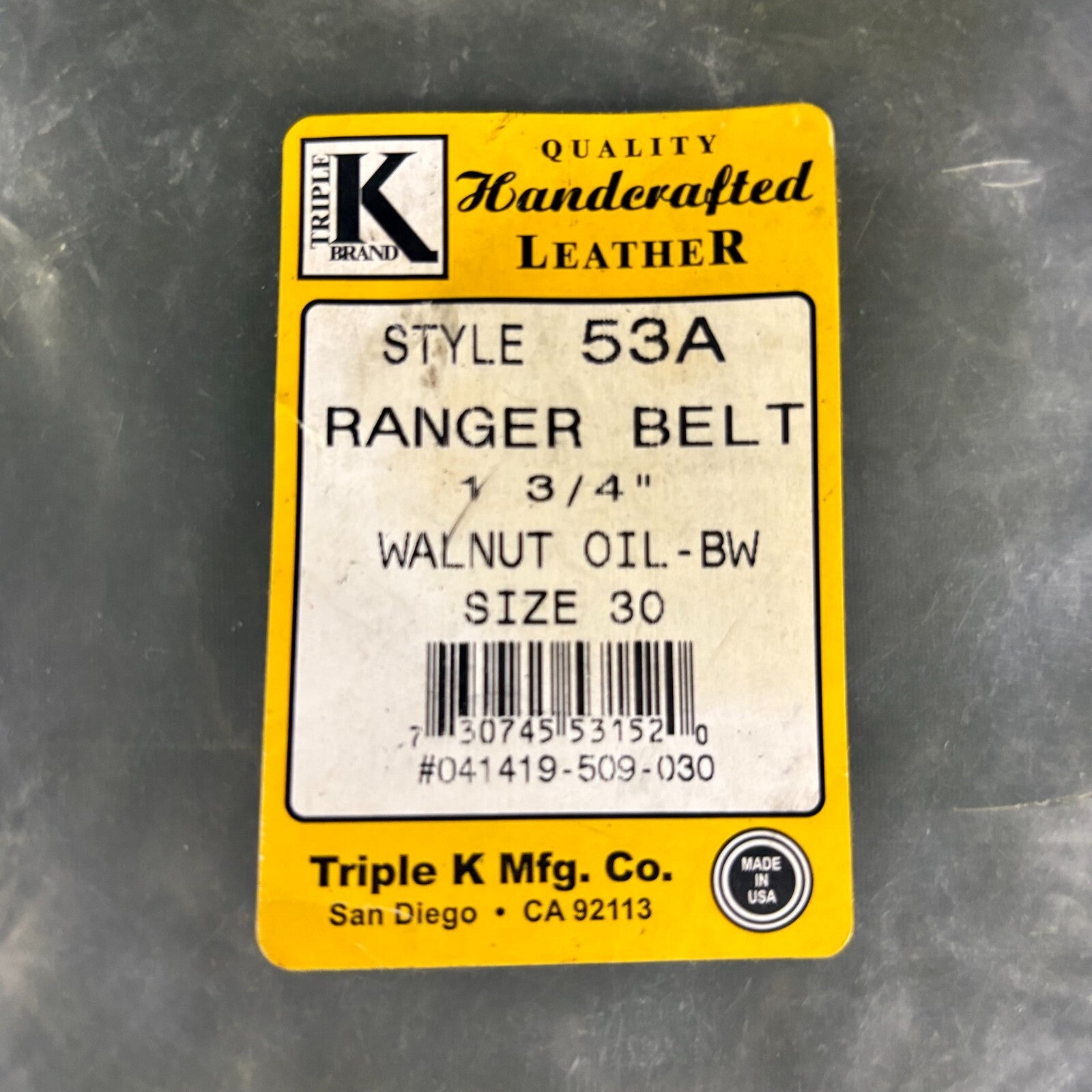 Triple K Leather Ranger Belt Size 53A-30 Gold Buckle7