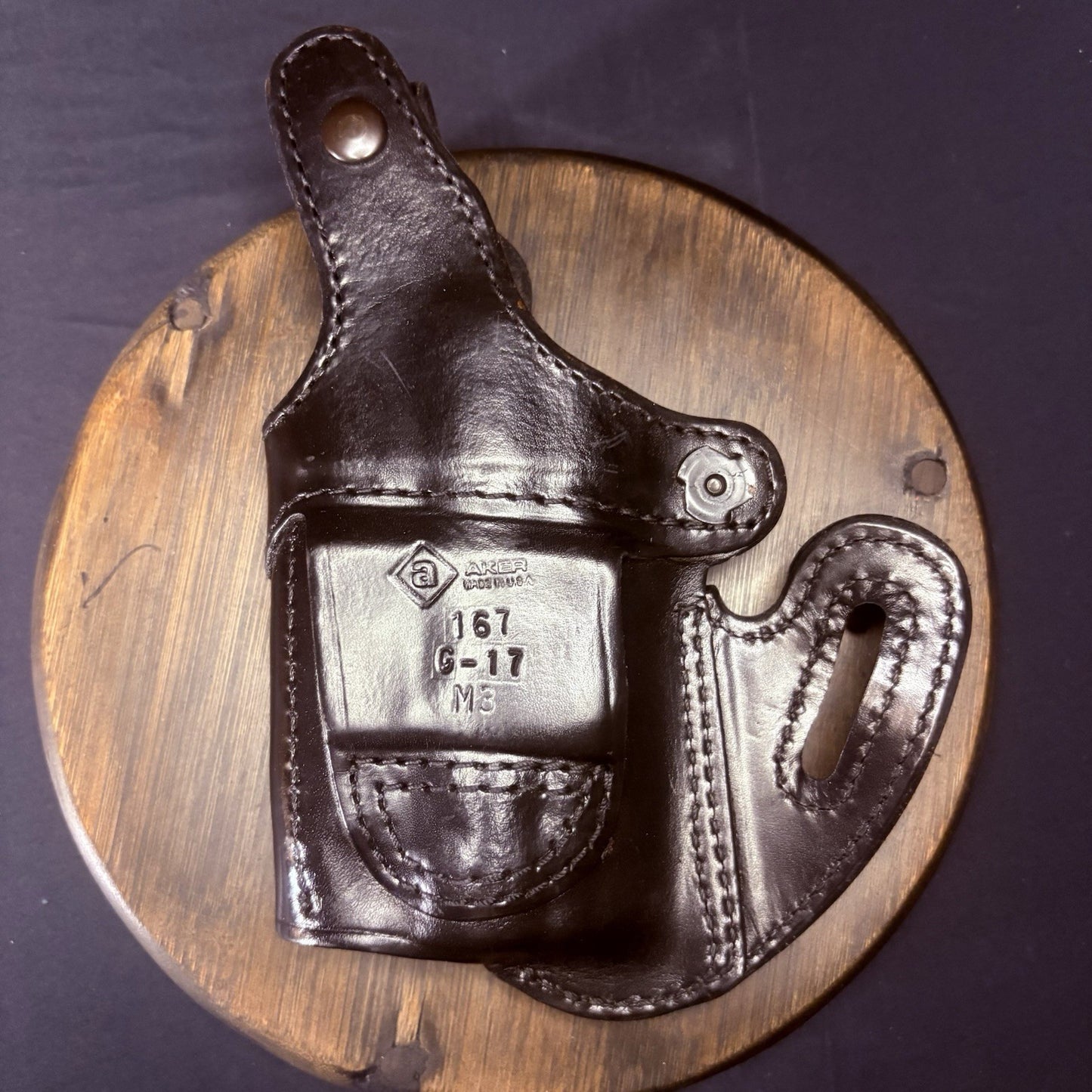 Aker Glock 167 Nightguard Holster RH Leather Belt OWB, Glock 17 + LIGHT2