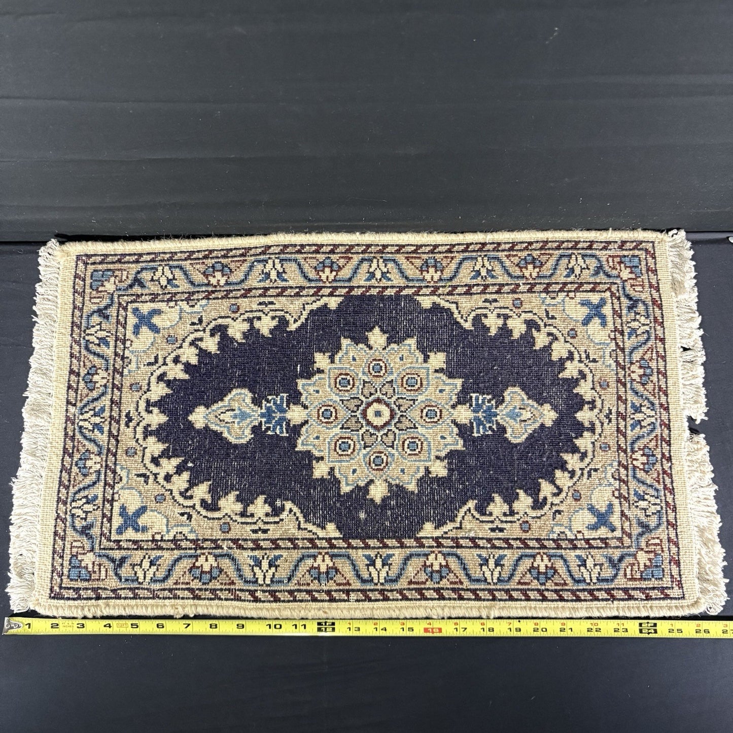 Persian Rug Hand Knotted Blue Medallion 2'x1' or 25"x15" or 40cm X 60cm 4