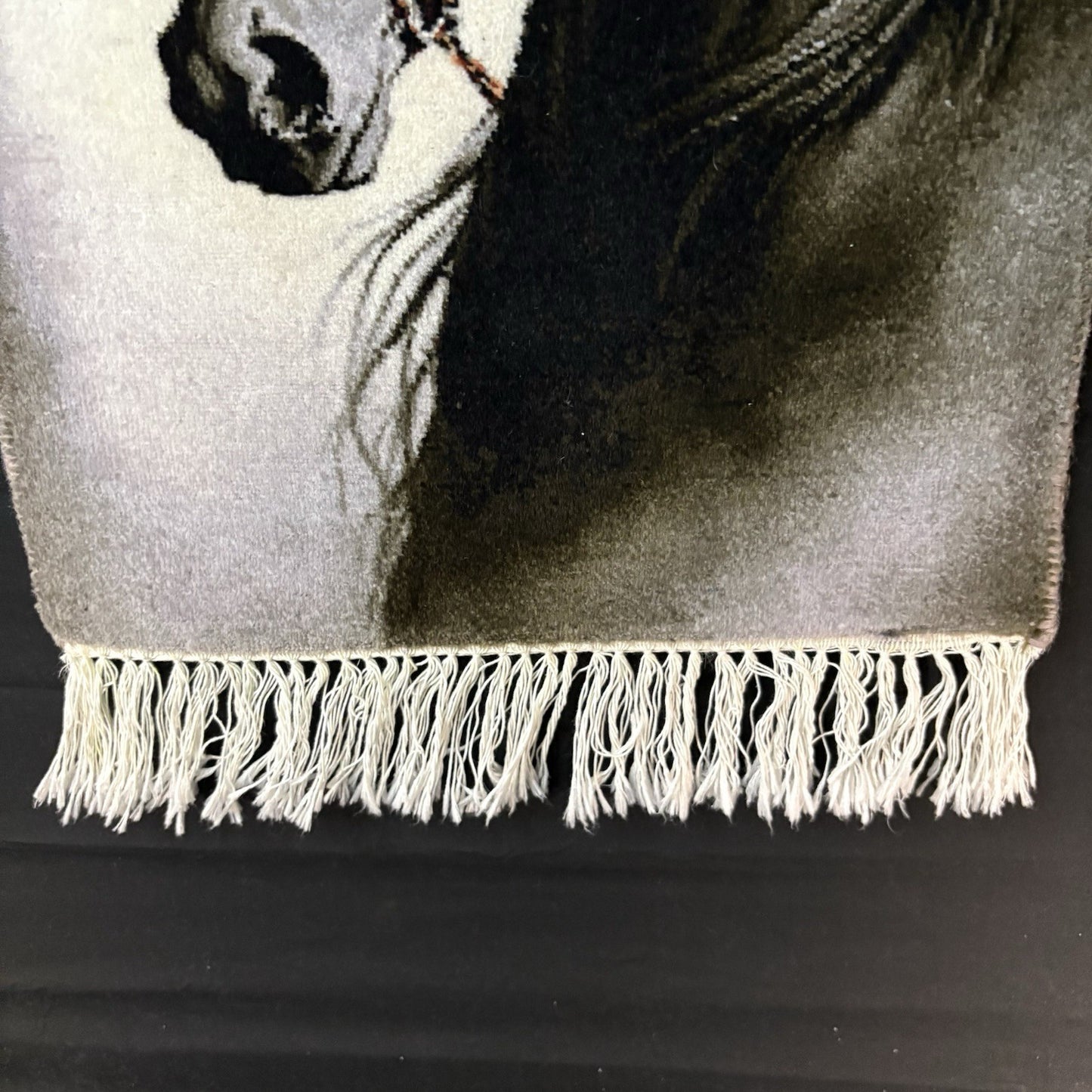 Pictorial Rug Hand Knotted Horse 22”x16” 55X40cm w/Rug Hangers6