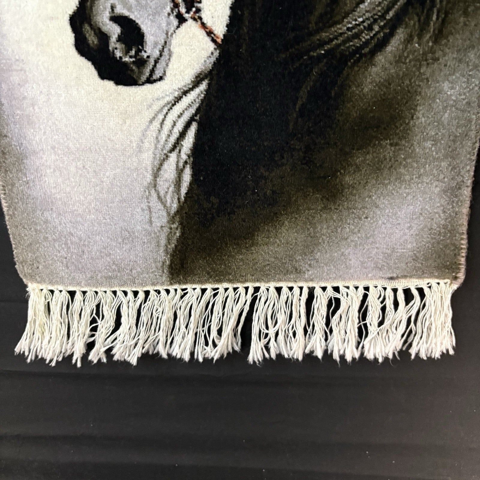 Pictorial Rug Hand Knotted Horse 22”x16” 55X40cm w/Rug Hangers6