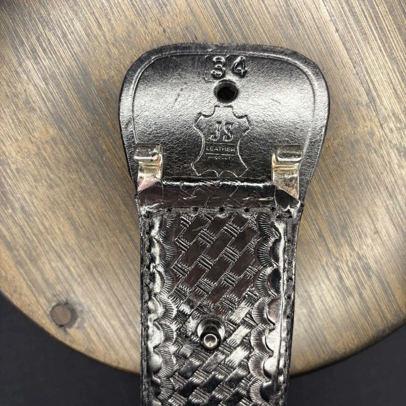 Black Basket Weave Leather Duty Belt 34” Waist ~JS Leather~ Black Metal Buckle5