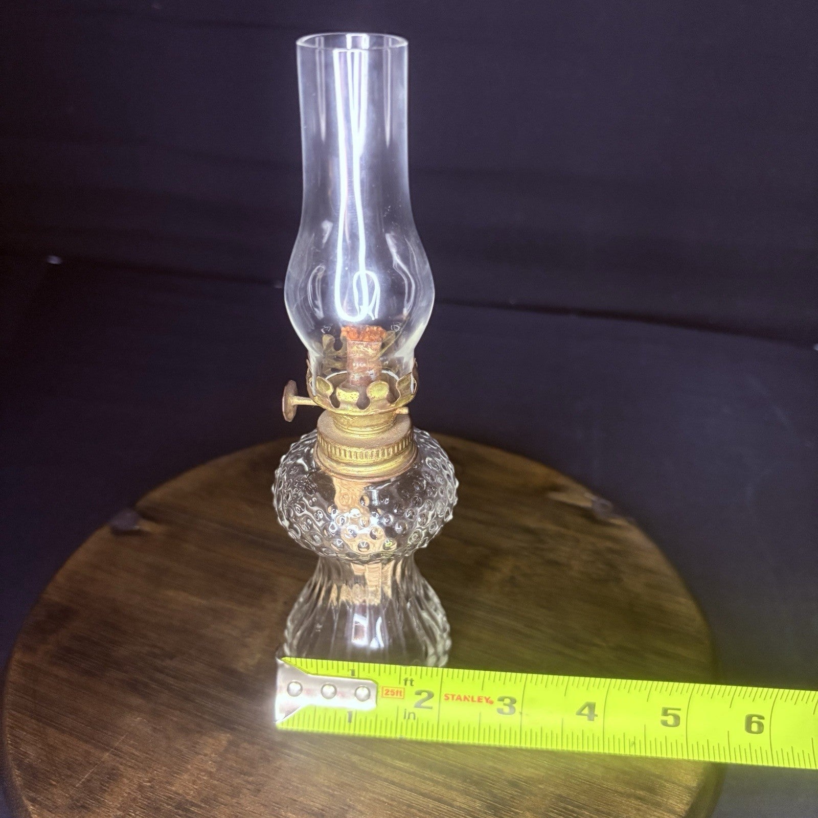 Vintage Miniature Hurricane Oil Lamp Clear w/ Hobnail Bubble Base 7.5"7
