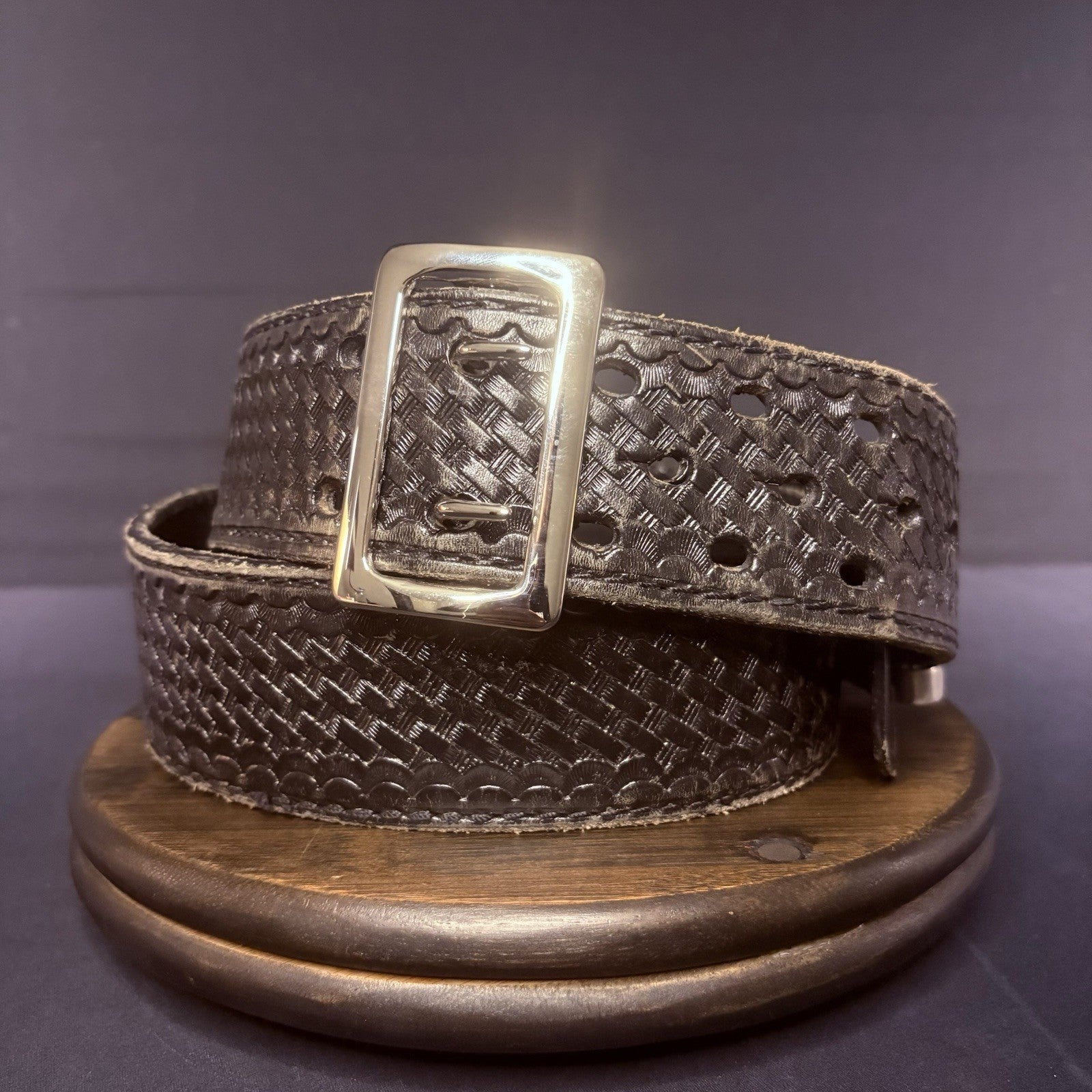 JS Leather Sam Browne Duty Belt Size 40" Black Basket Weave Chrome Brass Buckle5