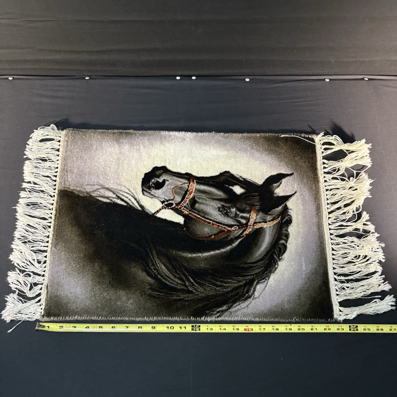 Pictorial Rug Hand Knotted Horse 22”x16” 55X40cm w/Rug Hangers13