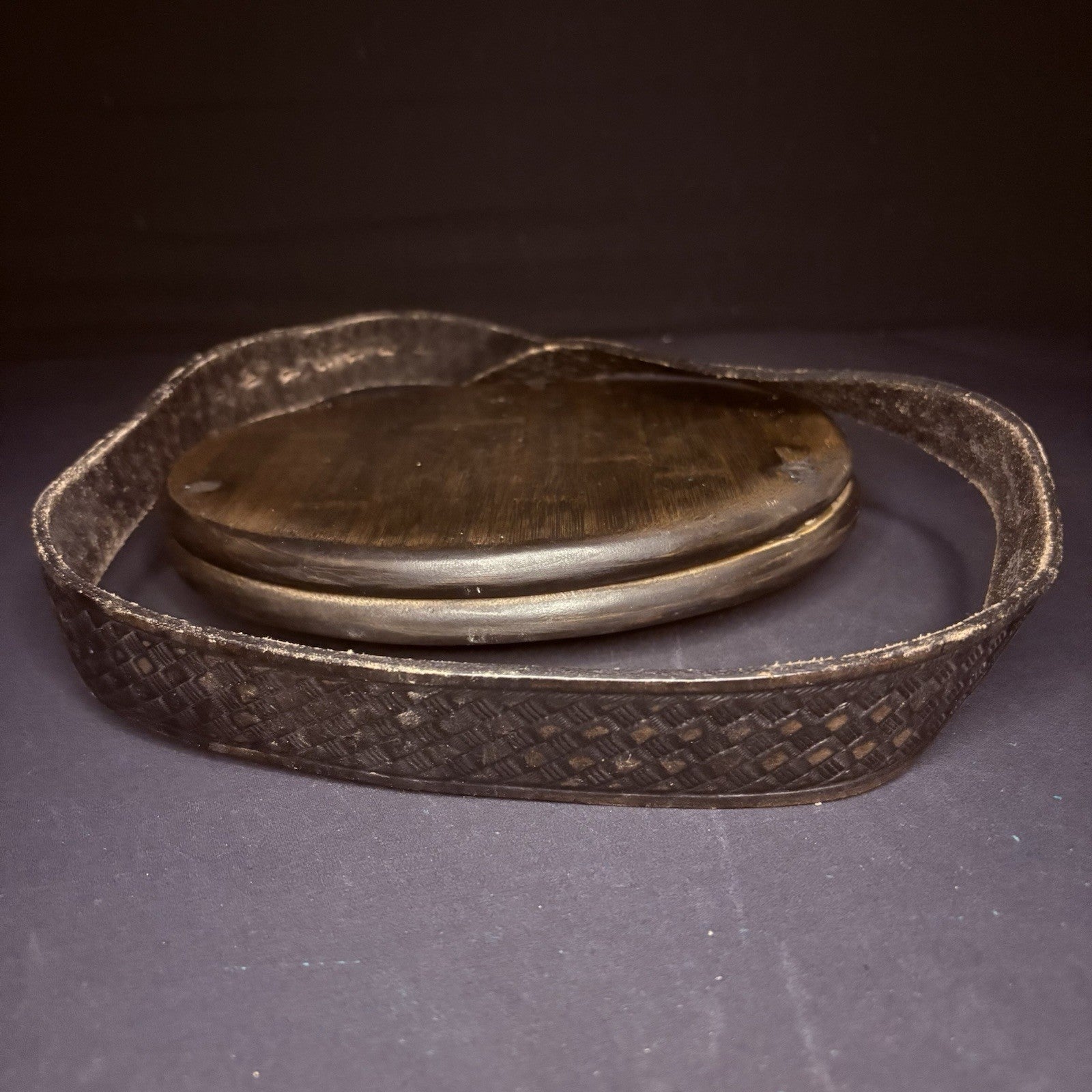 Size 36" Leather Belt Gold Buckle Basket Weave Leather 3
