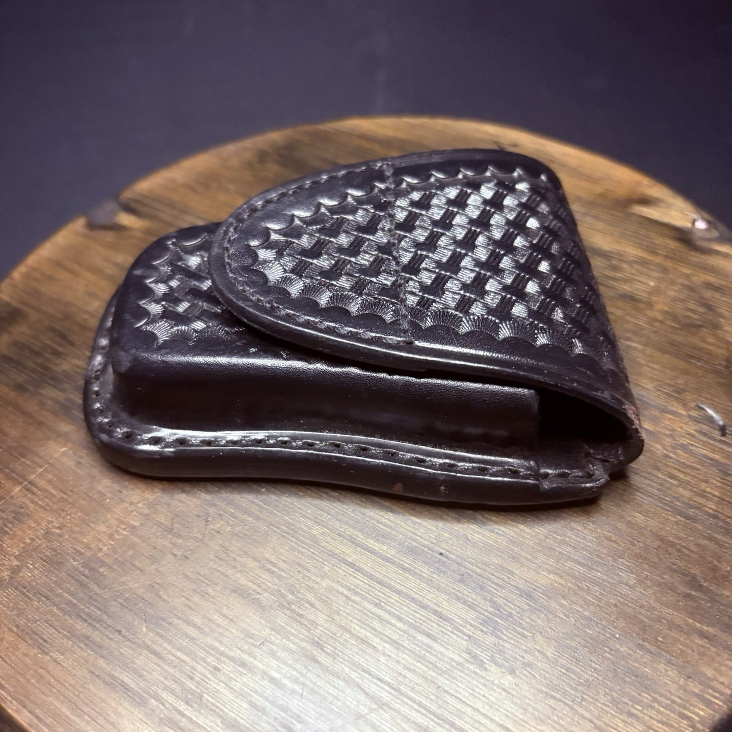 Leather Handcuff Case, Black, Basket Weave Leather, Hidden Snap4