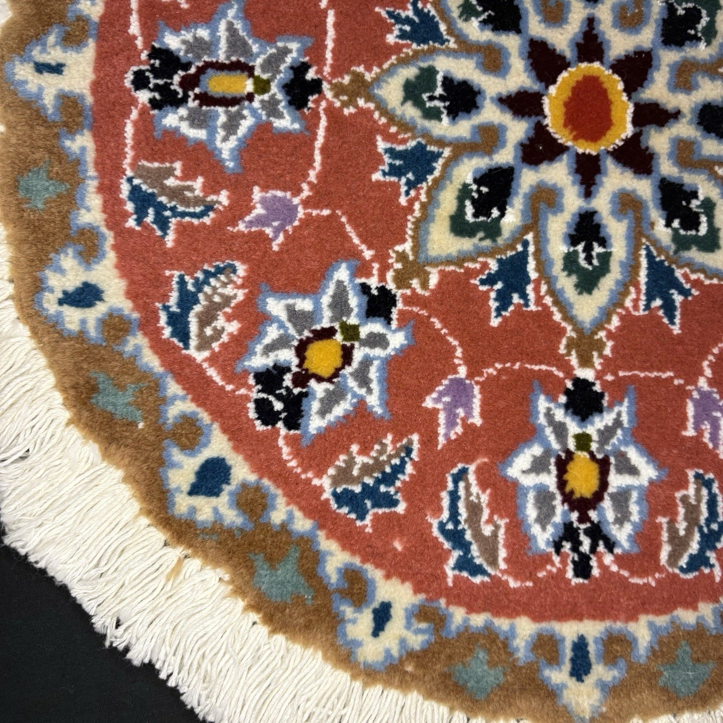 Persian Nain Medallion Round Rug Hand Knotted Size 17”x17” Or 43cm X43cm Orange4