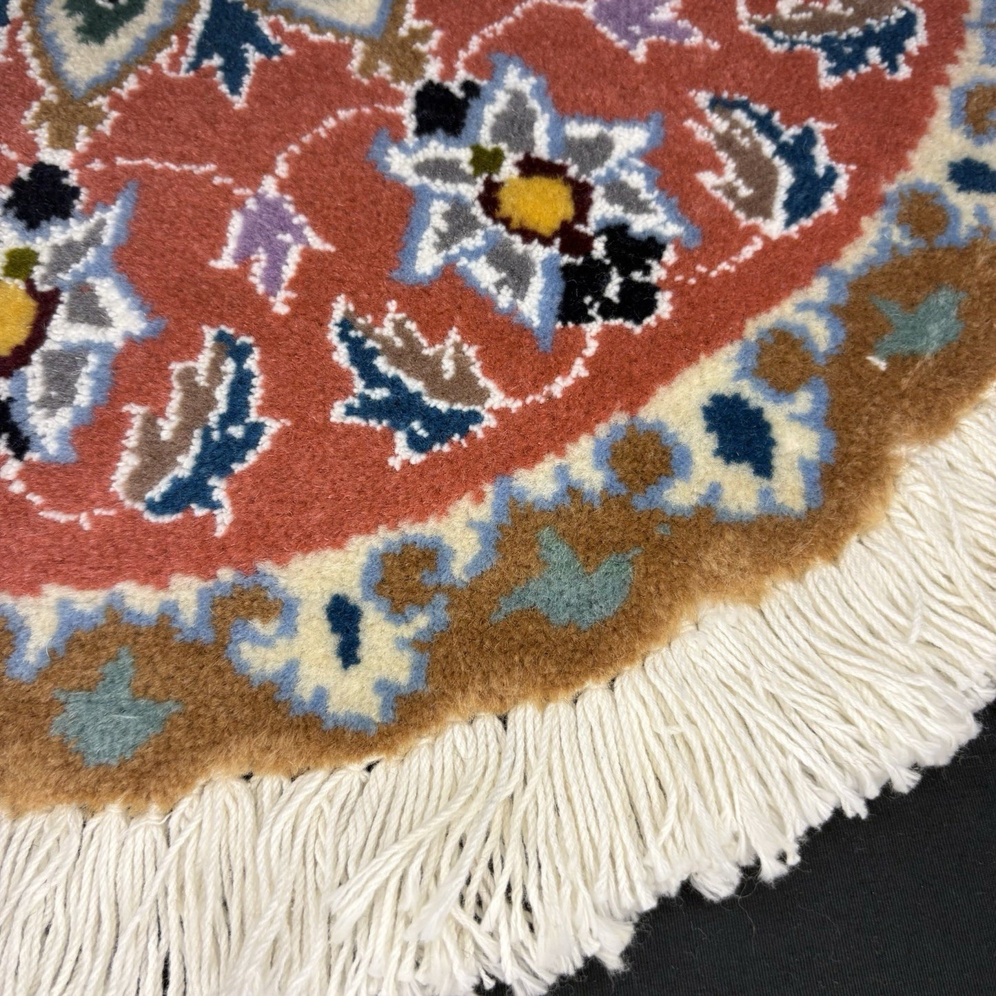 Persian Nain Medallion Round Rug Hand Knotted Size 17”x17” Or 43cm X43cm Orange8