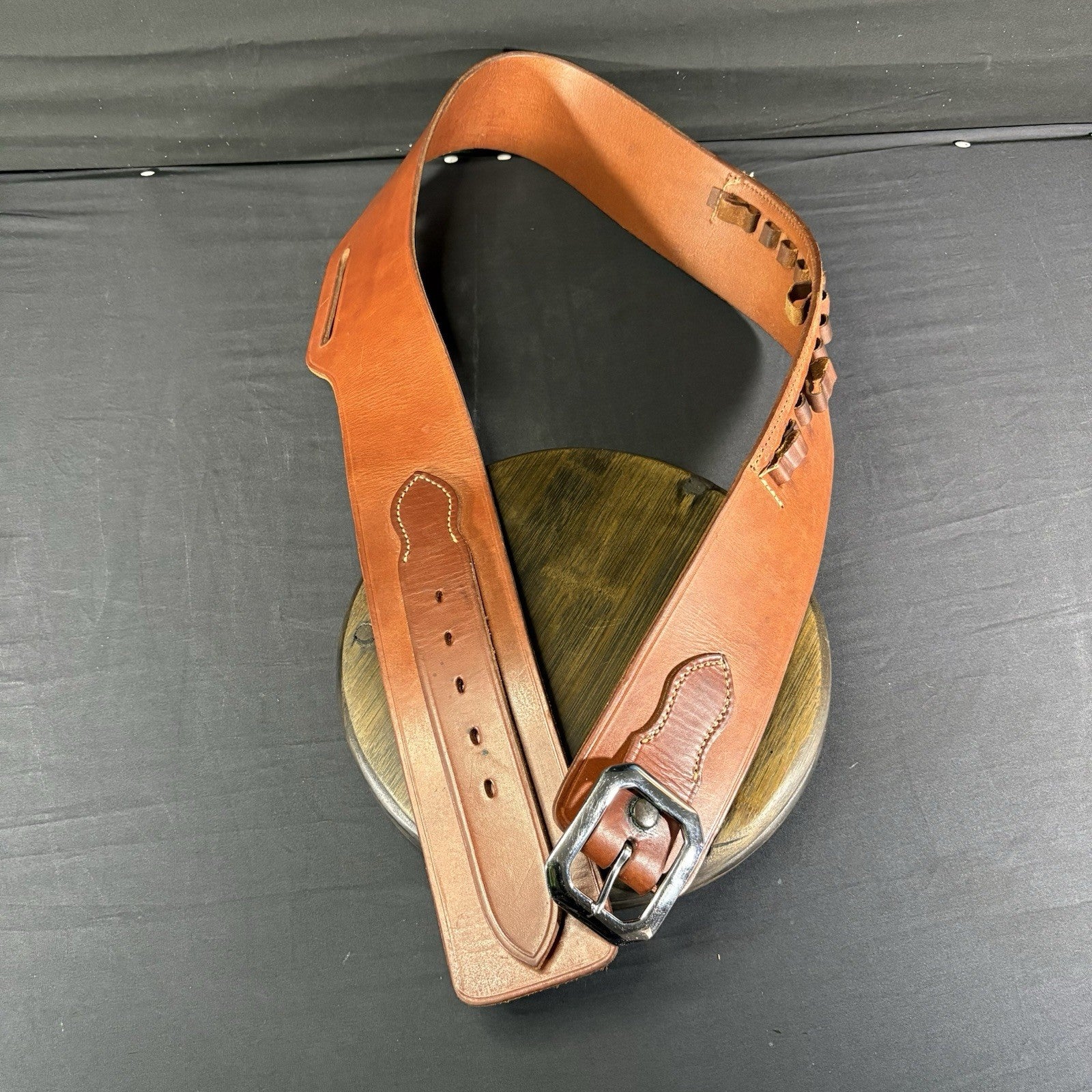 Western Style Leather Bullet Loop Belt For Single Action Holster , Brass Buckle2