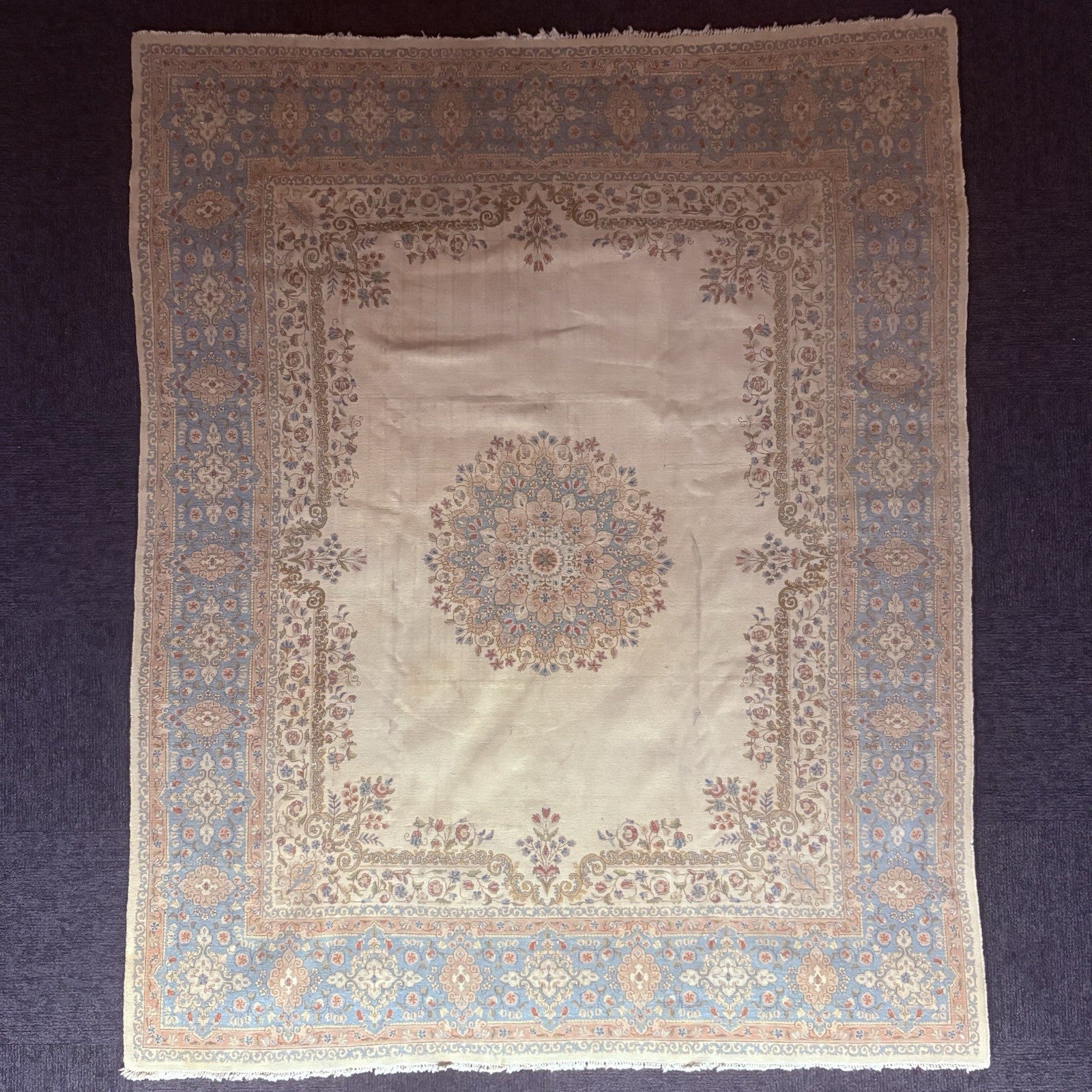 Antique Hand Knotted Rug 8'x10' Pastel Colors 289 KPSI Open Field Medallion1