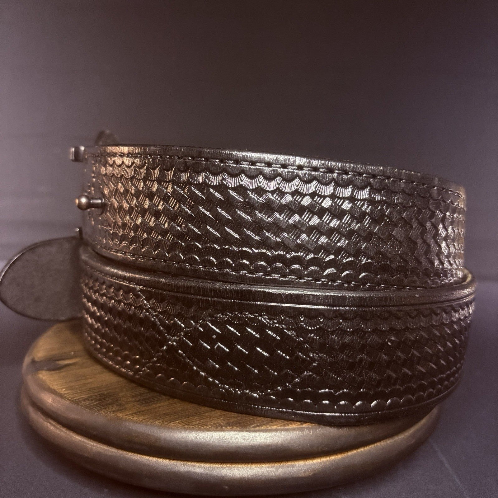 Aker Sam Browne Duty Belt Size 44" (B03-44)  Basketweave w/Chrome Brass Buckle2
