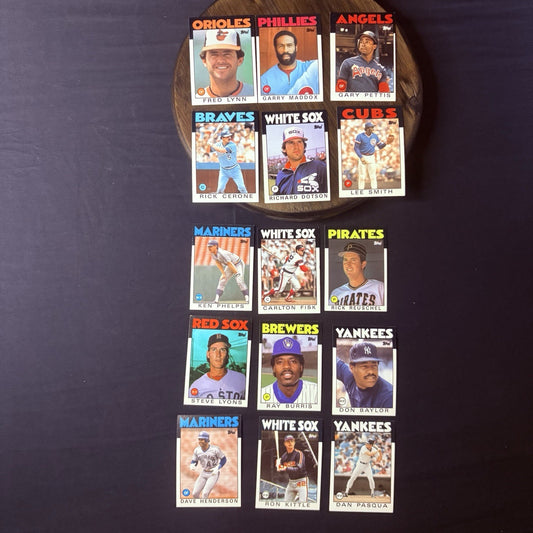 1986 Topps High Grade Baseball Cards.  15 card lot0
