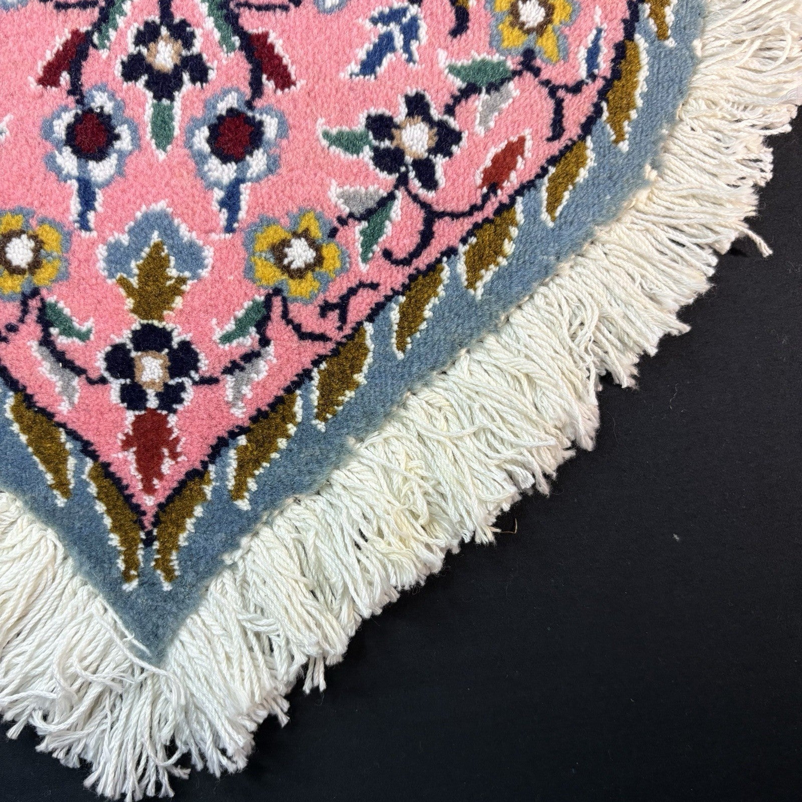 Persian Nain Heart Shape Pink Rug Flower Hand Knotted 13”x12” Very Rare 225KPSI10