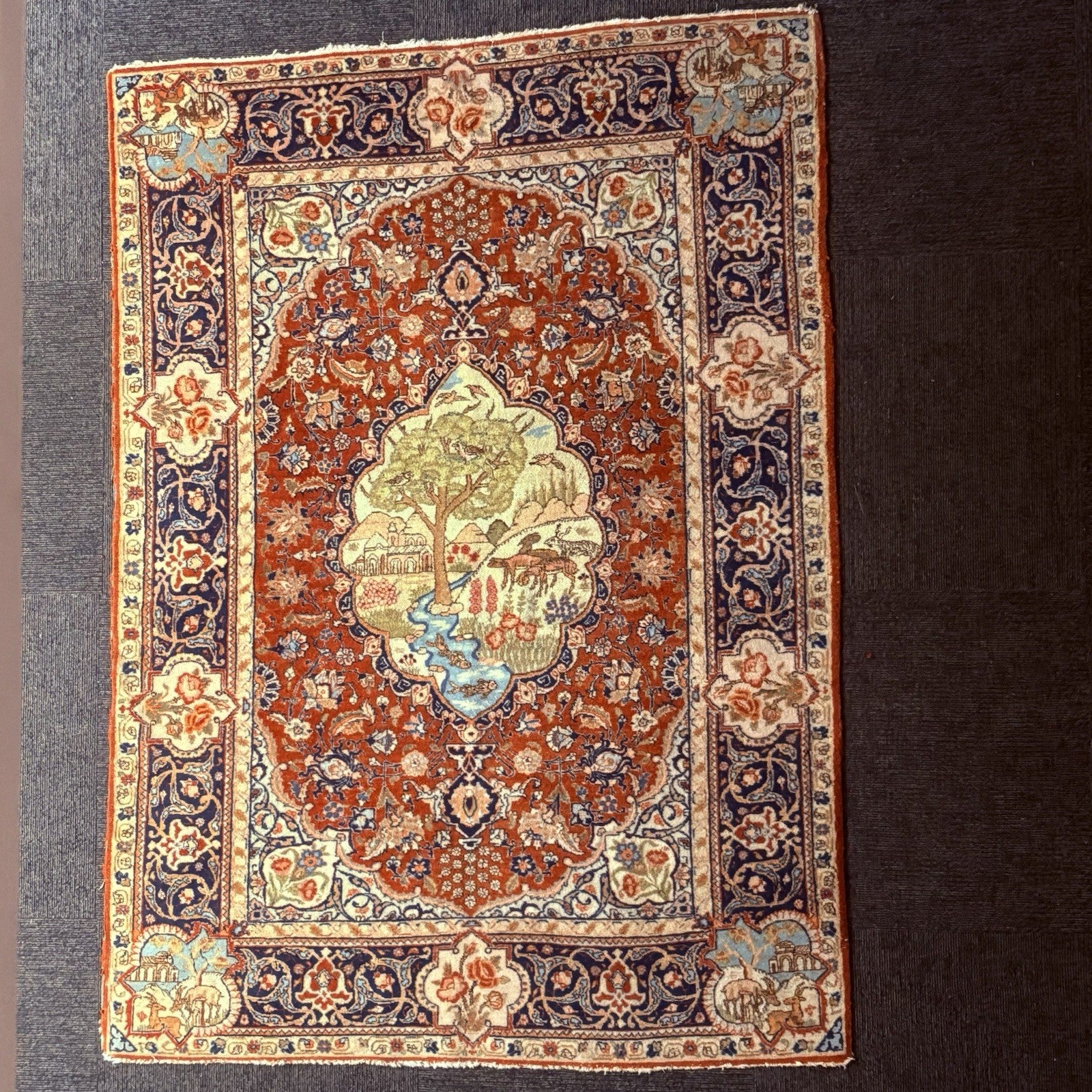 Antique Persian Hand Knotted Pictorial Rug 4'x6' 289 KPSI 1940s Tabrizz Rug2