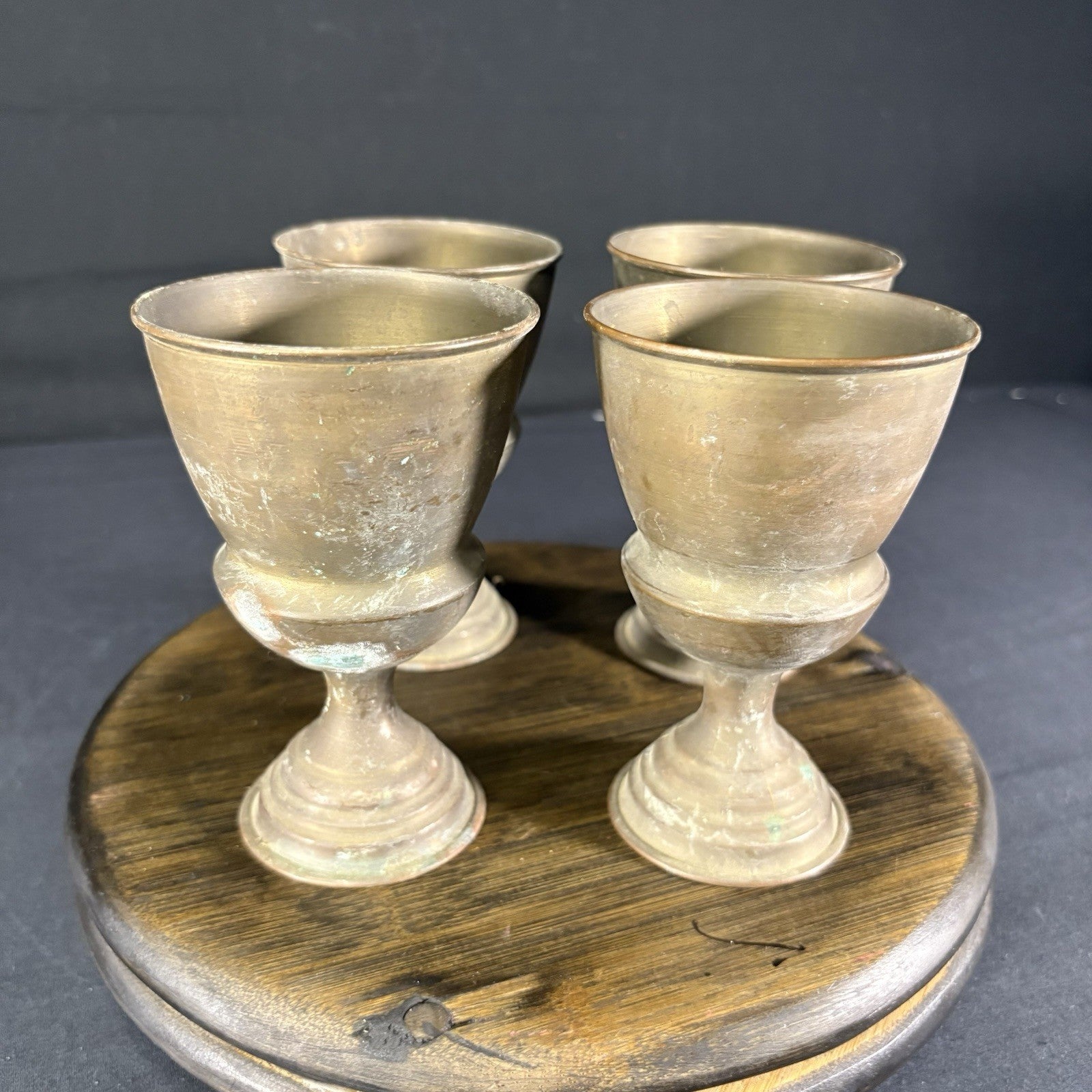 Antique Arabic Pitcher w/ Cups Middle Eastern Hand Hammered Brass Early 1900s16