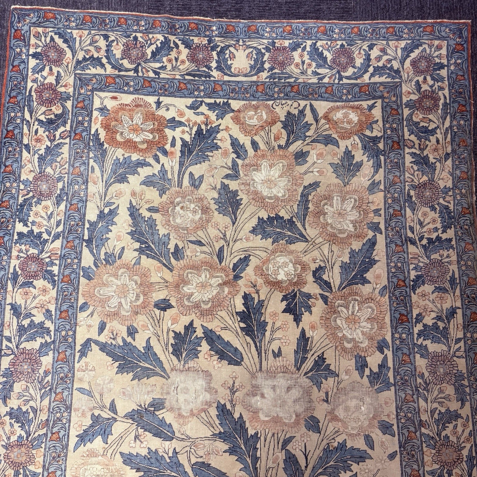 Semi-Antique Distressed  Hand Knotted Rug 5x7 Floral 306KPSI RARE Qomm Rug11