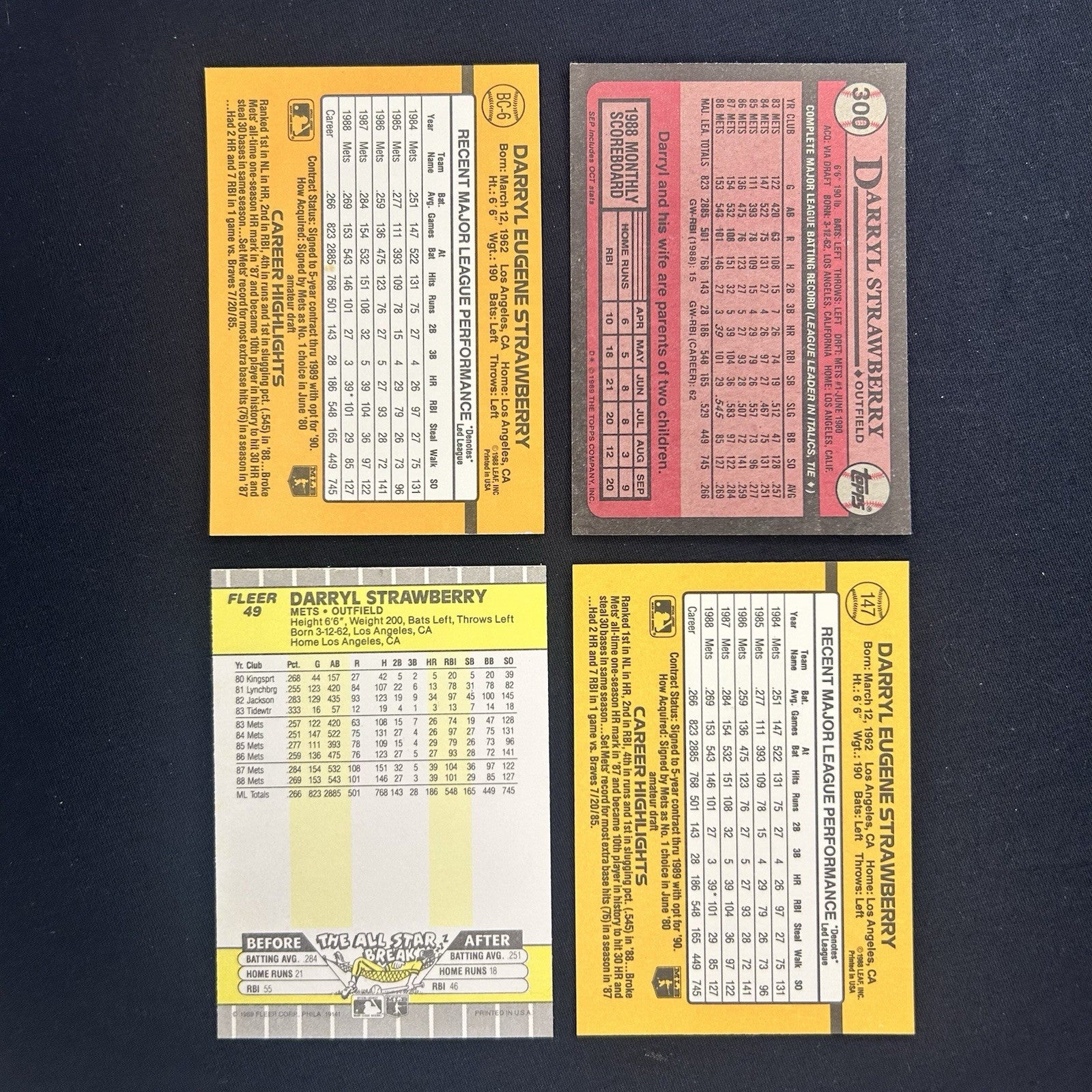 1988 Darryl Strawberry (Lot Of 4) Trading Cards BC6, #49, #300, #1471