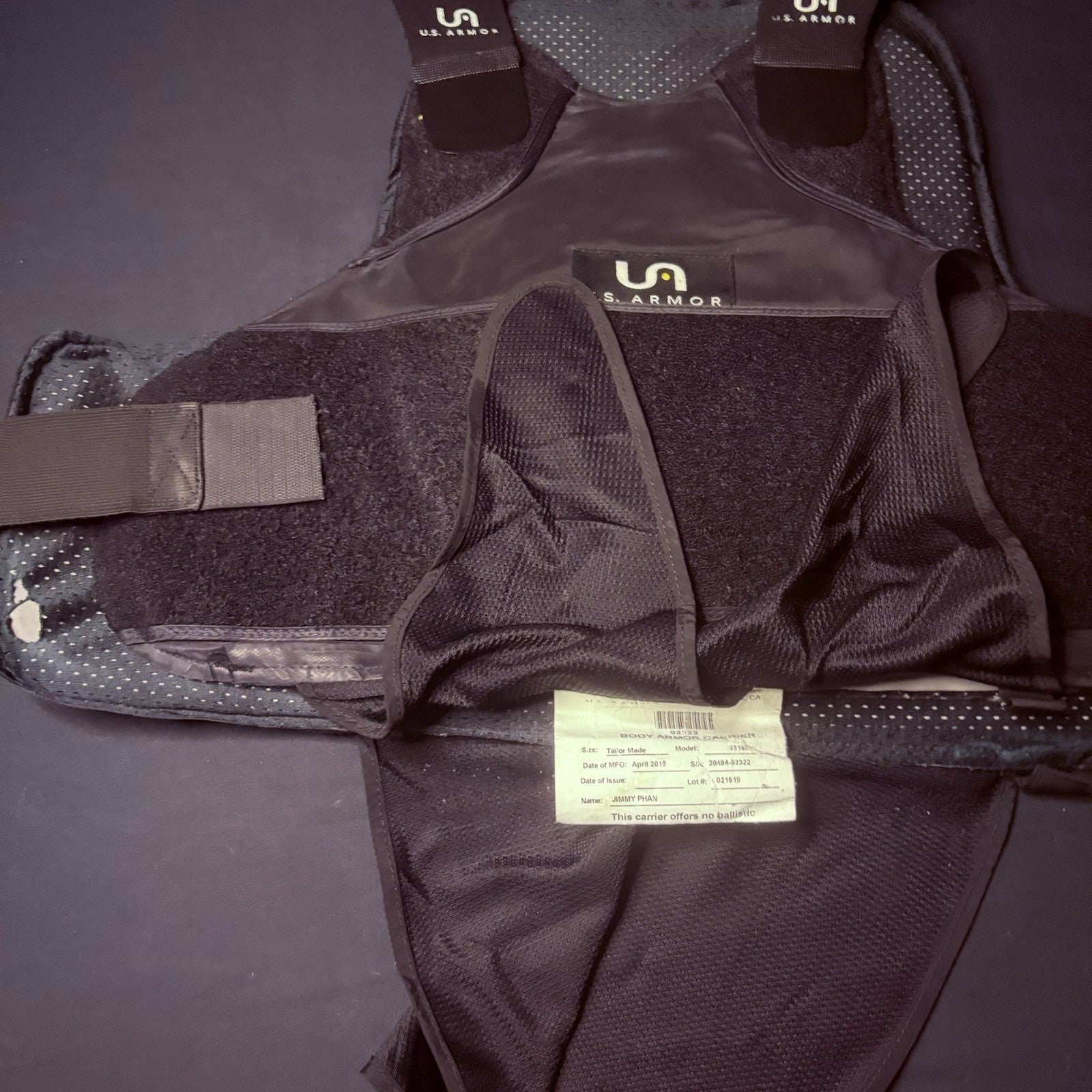 US Armor IIIA (3A) Bullet Proof Concealable Vest ~Size Medium~ 20198