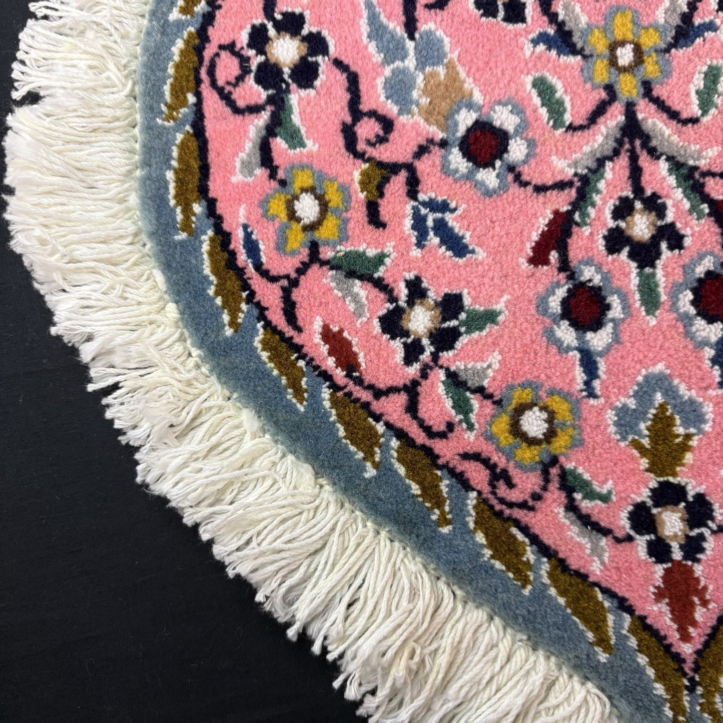 Persian Nain Heart Shape Pink Rug Flower Hand Knotted 13”x12” Very Rare 225KPSI5