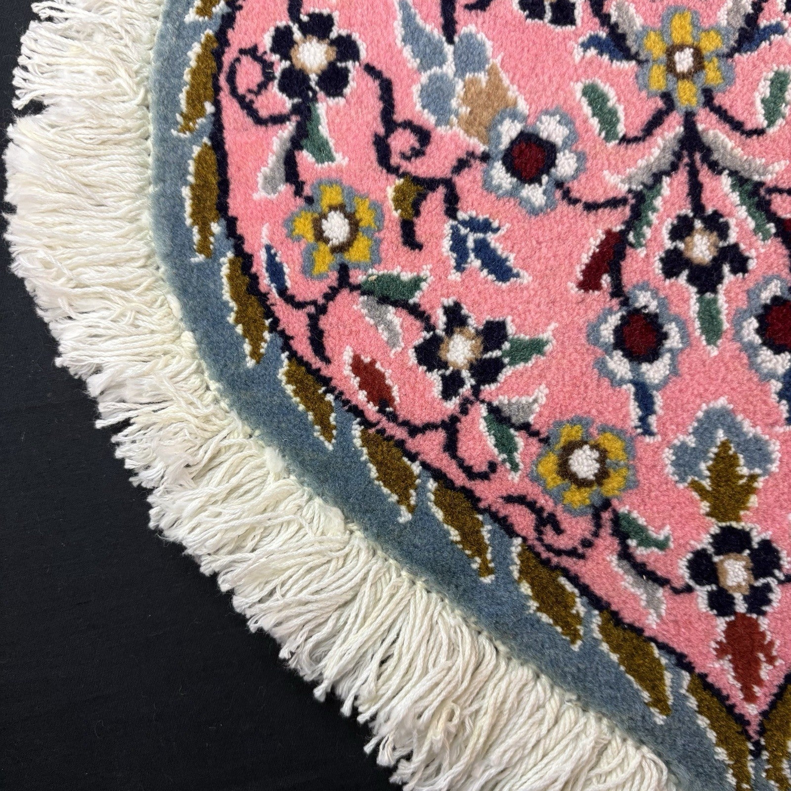 Persian Nain Heart Shape Pink Rug Flower Hand Knotted 13”x12” Very Rare 225KPSI5