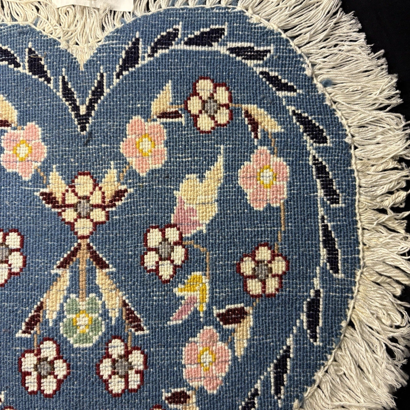 Hand Knotted Rug Heart Shape Purple w/Flowers 14”x13” VERY RARE20