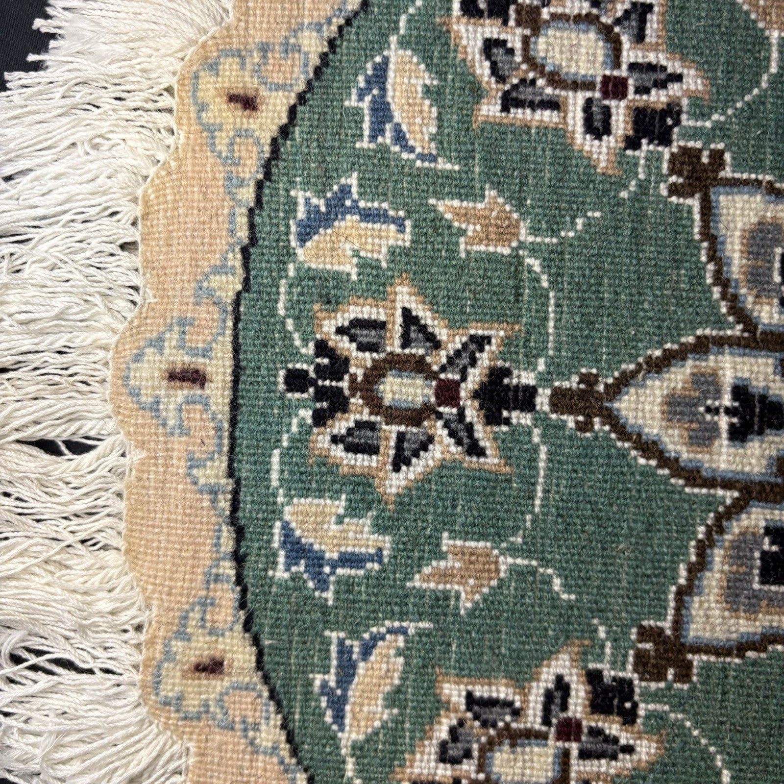 Round Rug Size 18”x18” Or 45cm Blue Medallion Hand Knotted Rug11