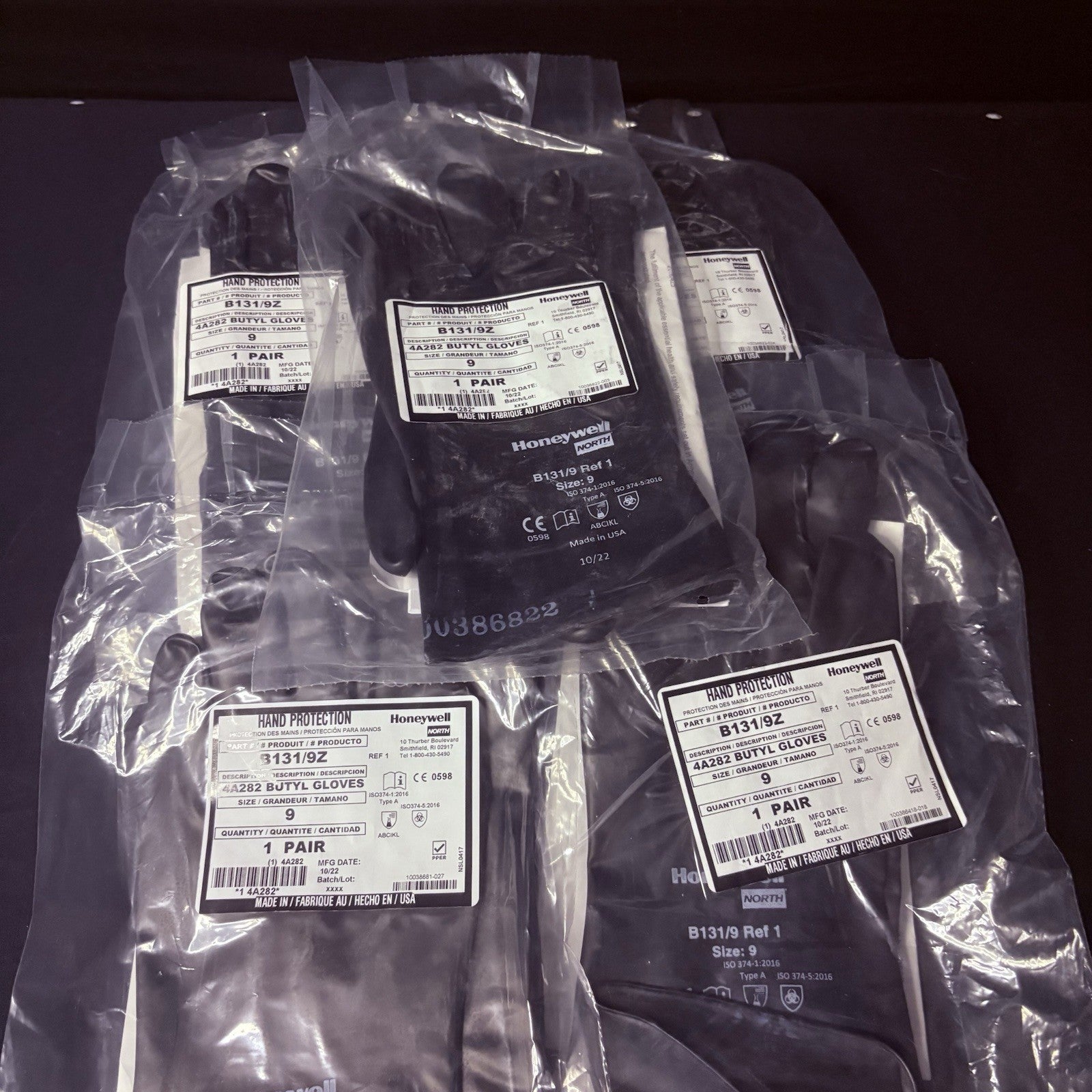 (5 Pack) Honeywell Butyl Gloves North B131/9 Chemical Resistant 13 Mil Sz 94