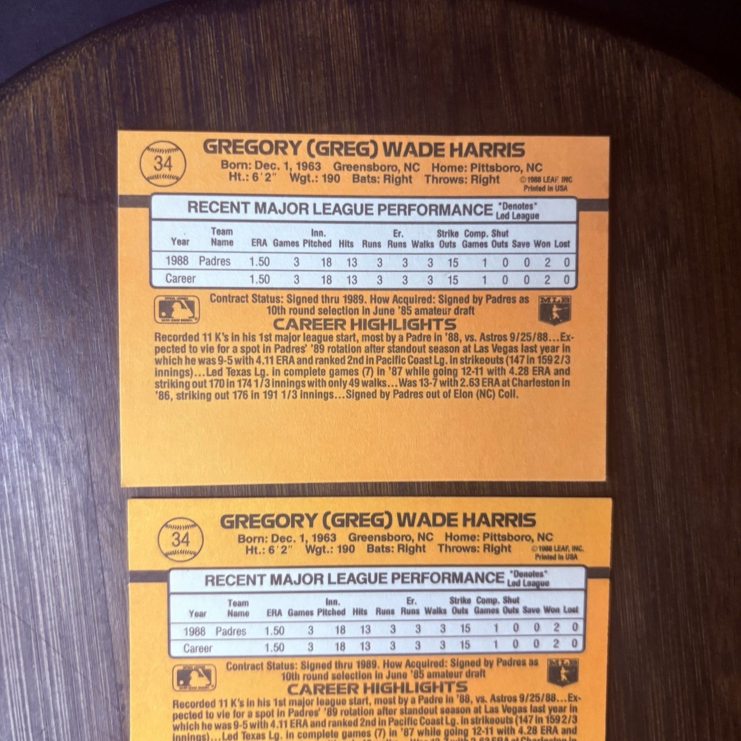 (Lot Of 3) 1989 Donruss #34 Greg Harris Rated Rookie San Diego Padres Pittsboro8