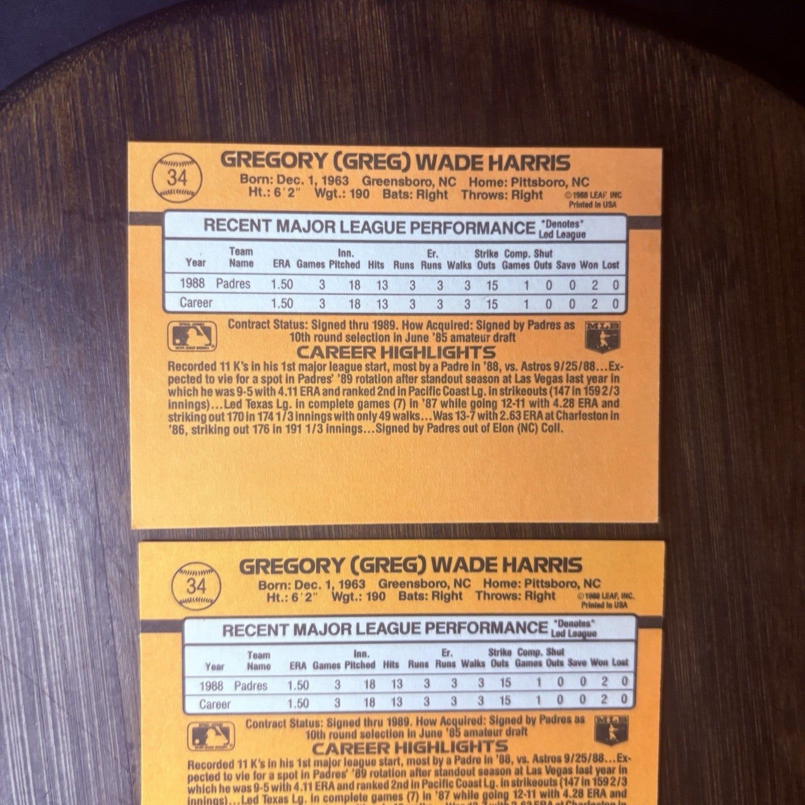 (Lot Of 3) 1989 Donruss #34 Greg Harris Rated Rookie San Diego Padres Pittsboro8
