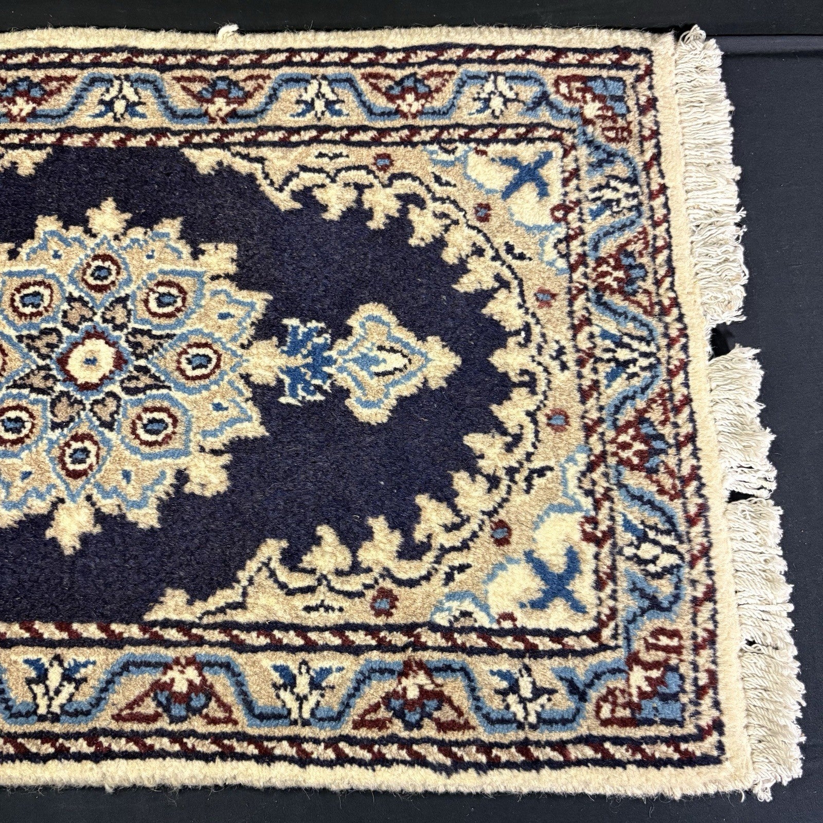 Persian Rug Hand Knotted Blue Medallion 2'x1' or 25"x15" or 40cm X 60cm 3