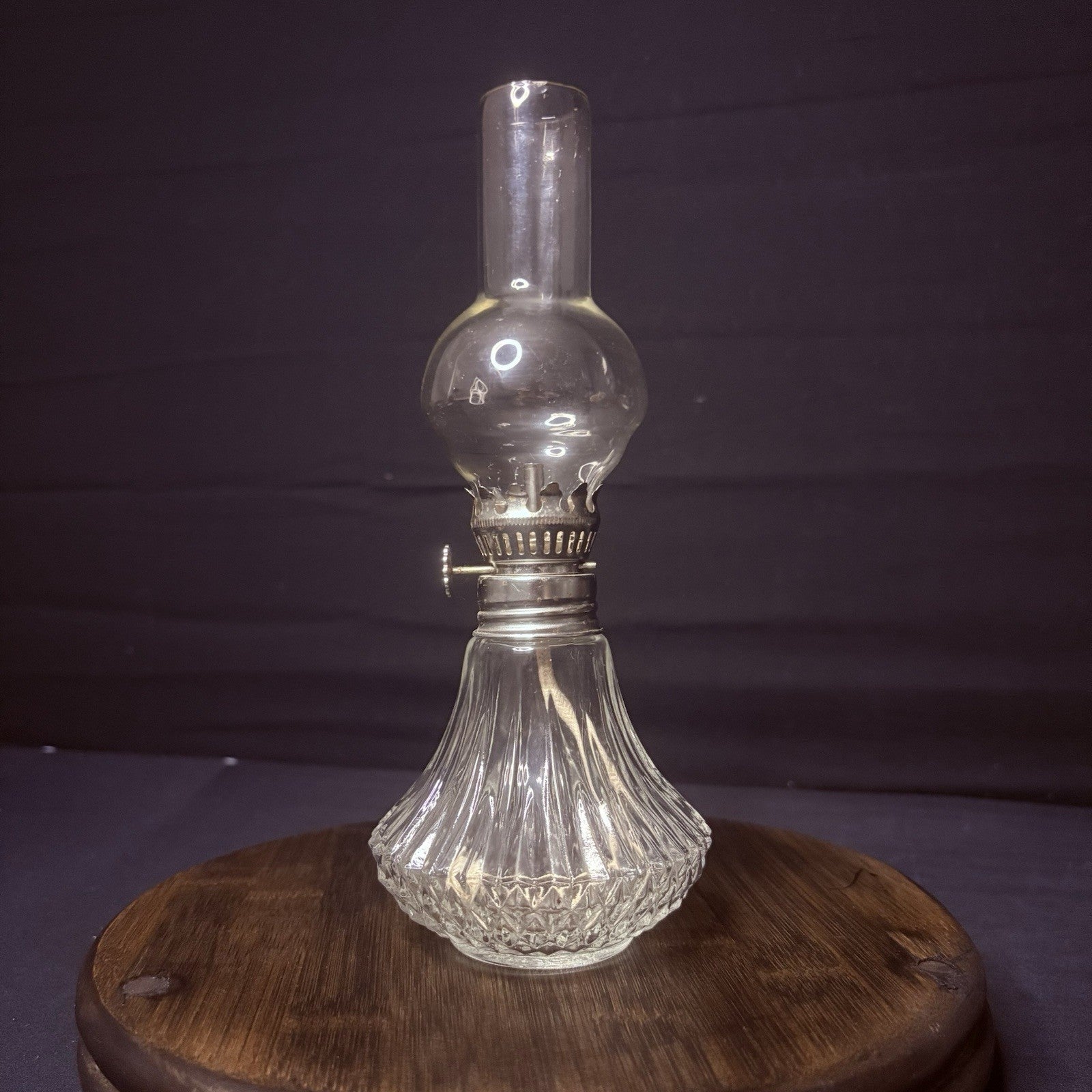 VTG Miniature Hurricane Oil Lamp Lamplight Farms Bubble Globe, Diamond Cut Base10
